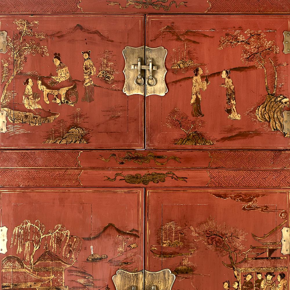 Pair of 19th Century Chinese Red Gilt Lacquered Cabinets/Bookcases 4