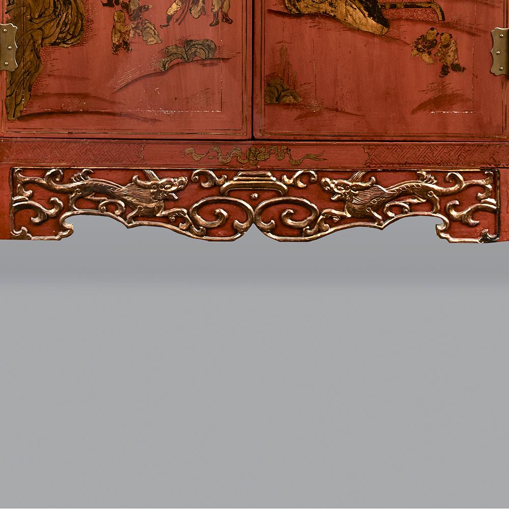 Pair of 19th Century Chinese Red Gilt Lacquered Cabinets/Bookcases 9