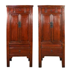 Pair of 19th Century Chinese Red Lacquer Cabinets