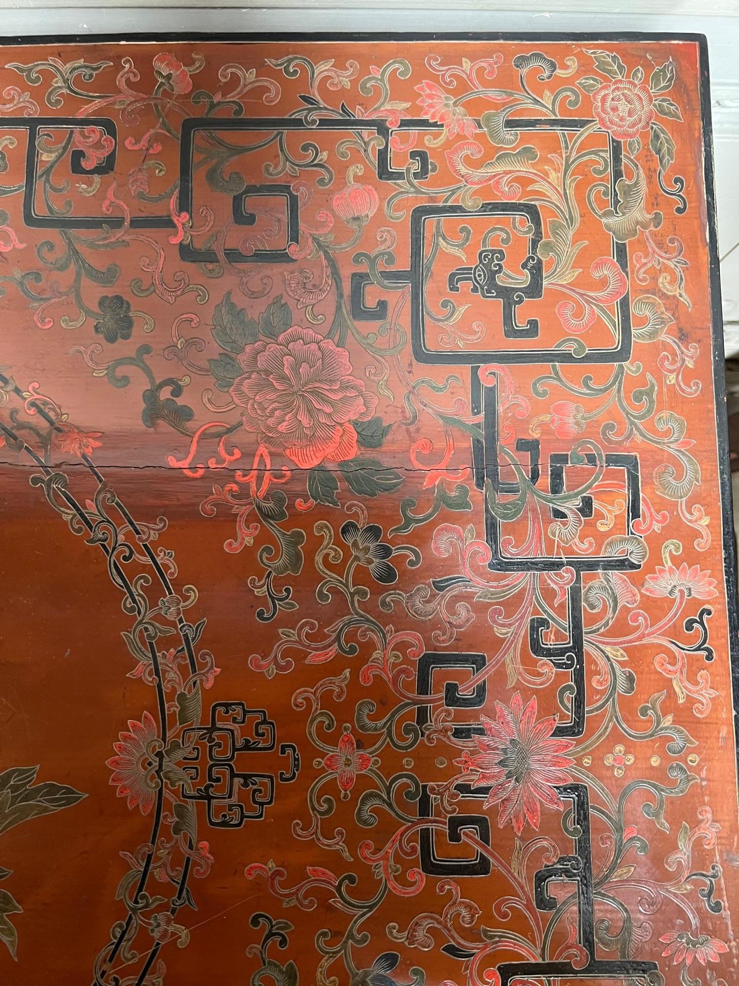 Paire de tables chinoises laquées rouges du 19e siècle en vente 7
