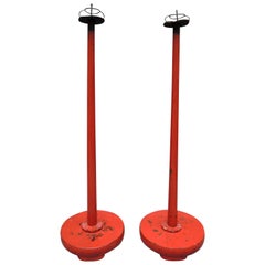 Pair of 19th Century Chinese Red Lacquered Wood Candlesticks
