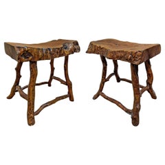 Antique Pair of 19th Century Chinese Rootwood Stools
