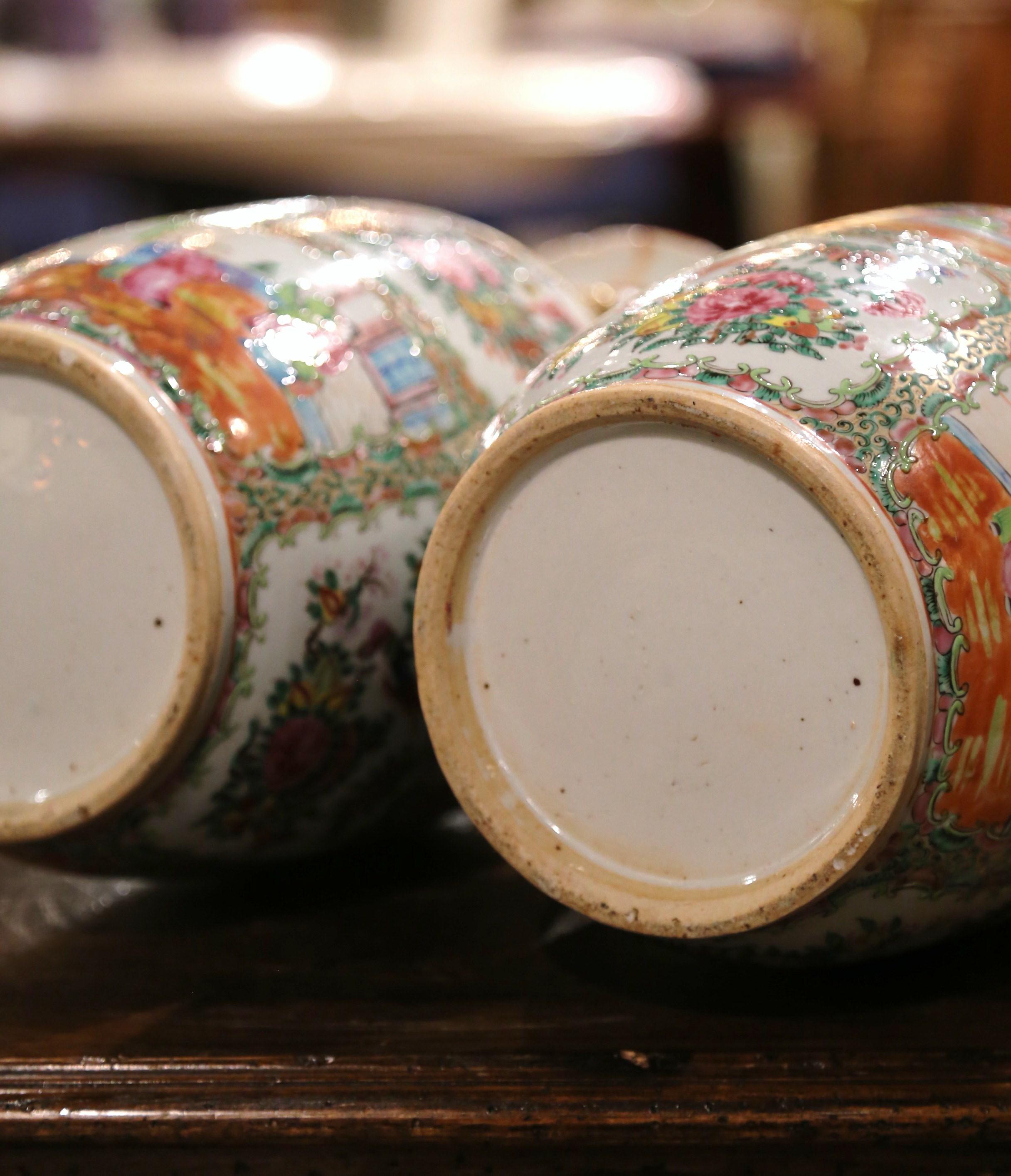 Pair of 19th Century Chinese Rose Medallion Polychrome & Gilt Porcelain Vases 11