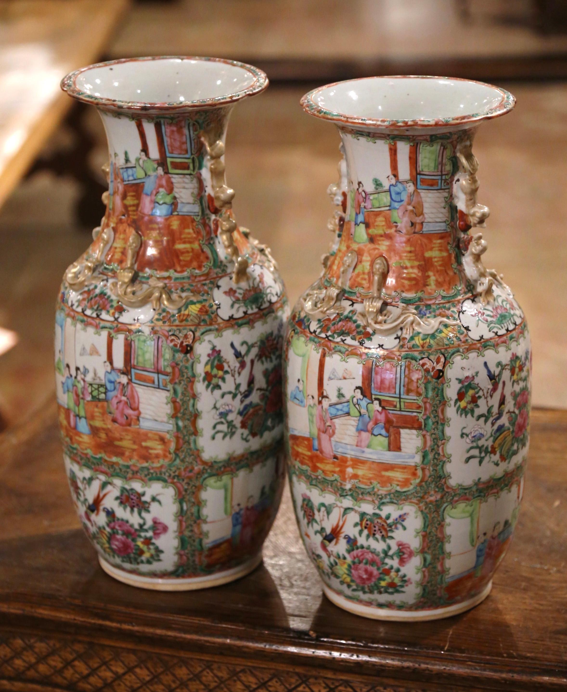 Pair of 19th Century Chinese Rose Medallion Polychrome & Gilt Porcelain Vases 2