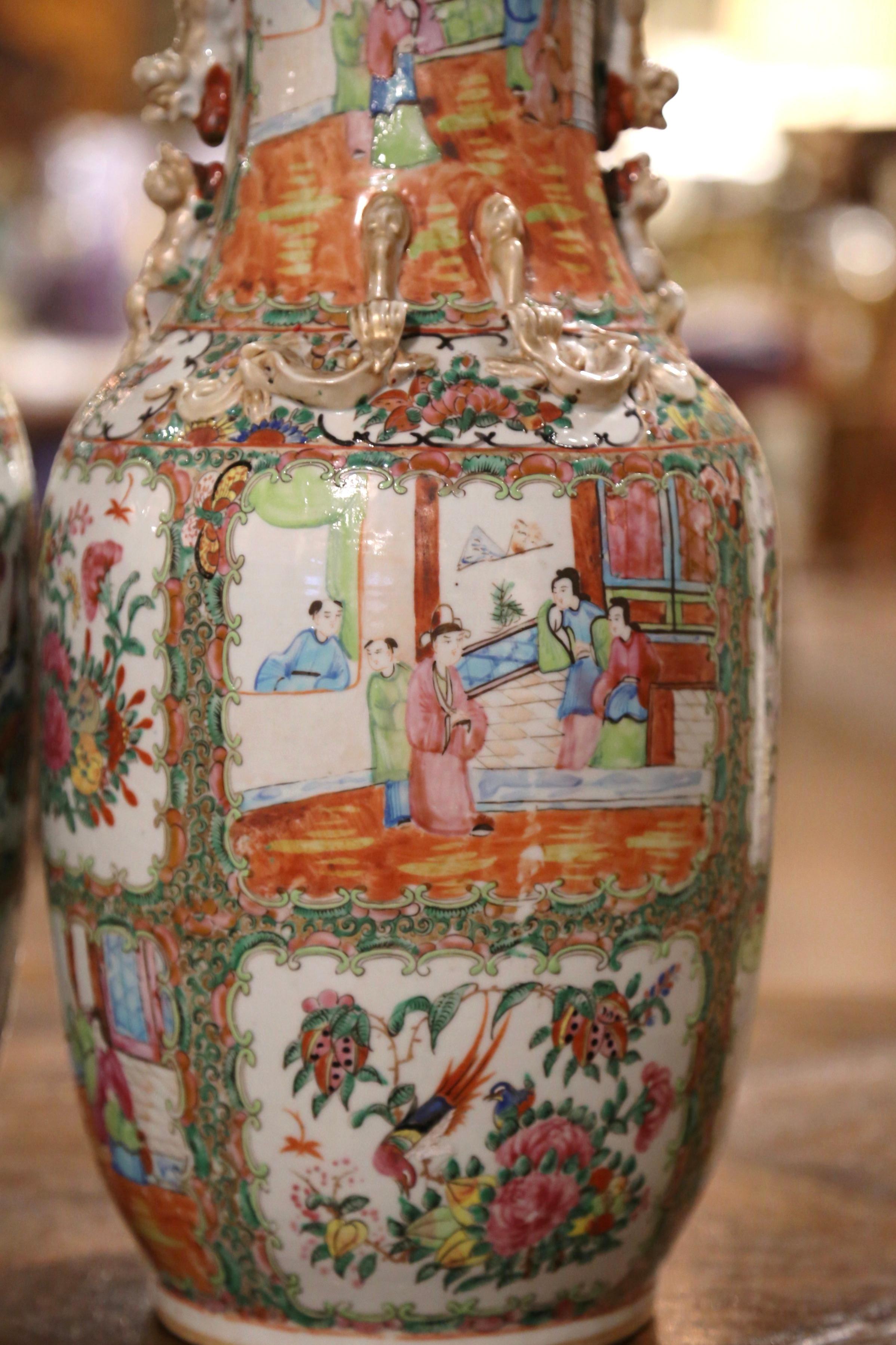 Pair of 19th Century Chinese Rose Medallion Polychrome & Gilt Porcelain Vases 5