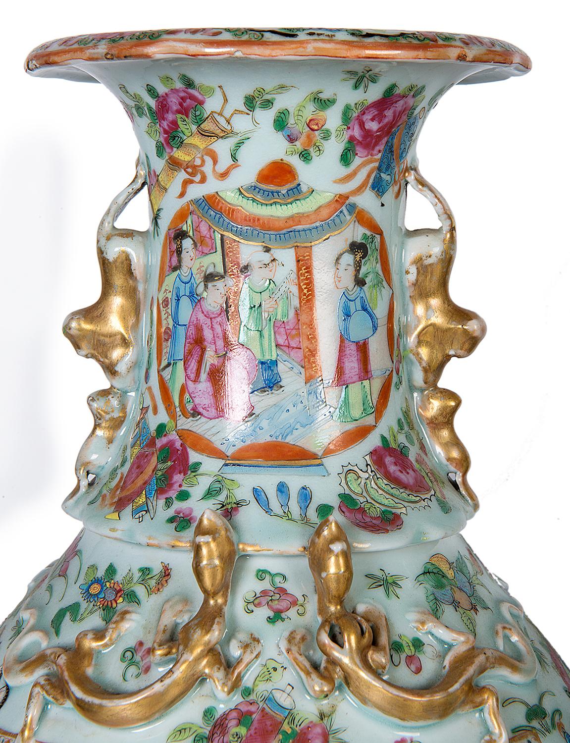 Chinese Export Pair of 19th Century Chinese Rose Medallion Vases
