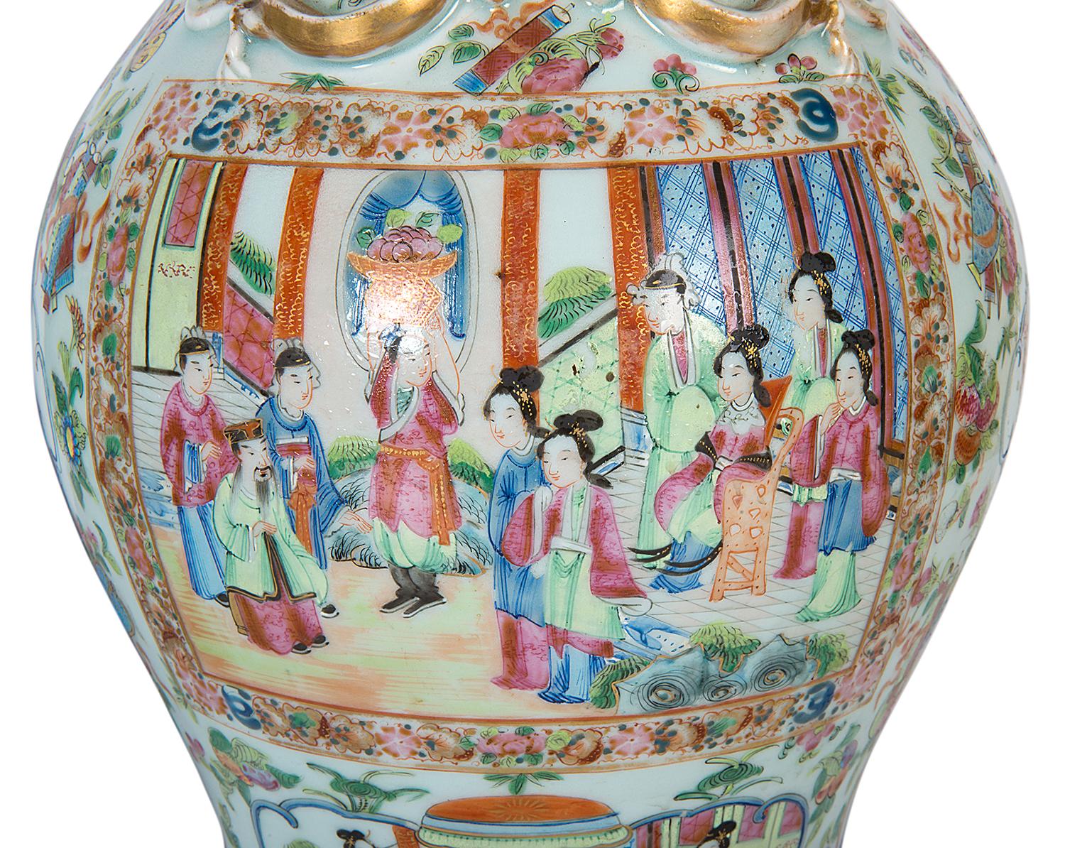 Porcelain Pair of 19th Century Chinese Rose Medallion Vases