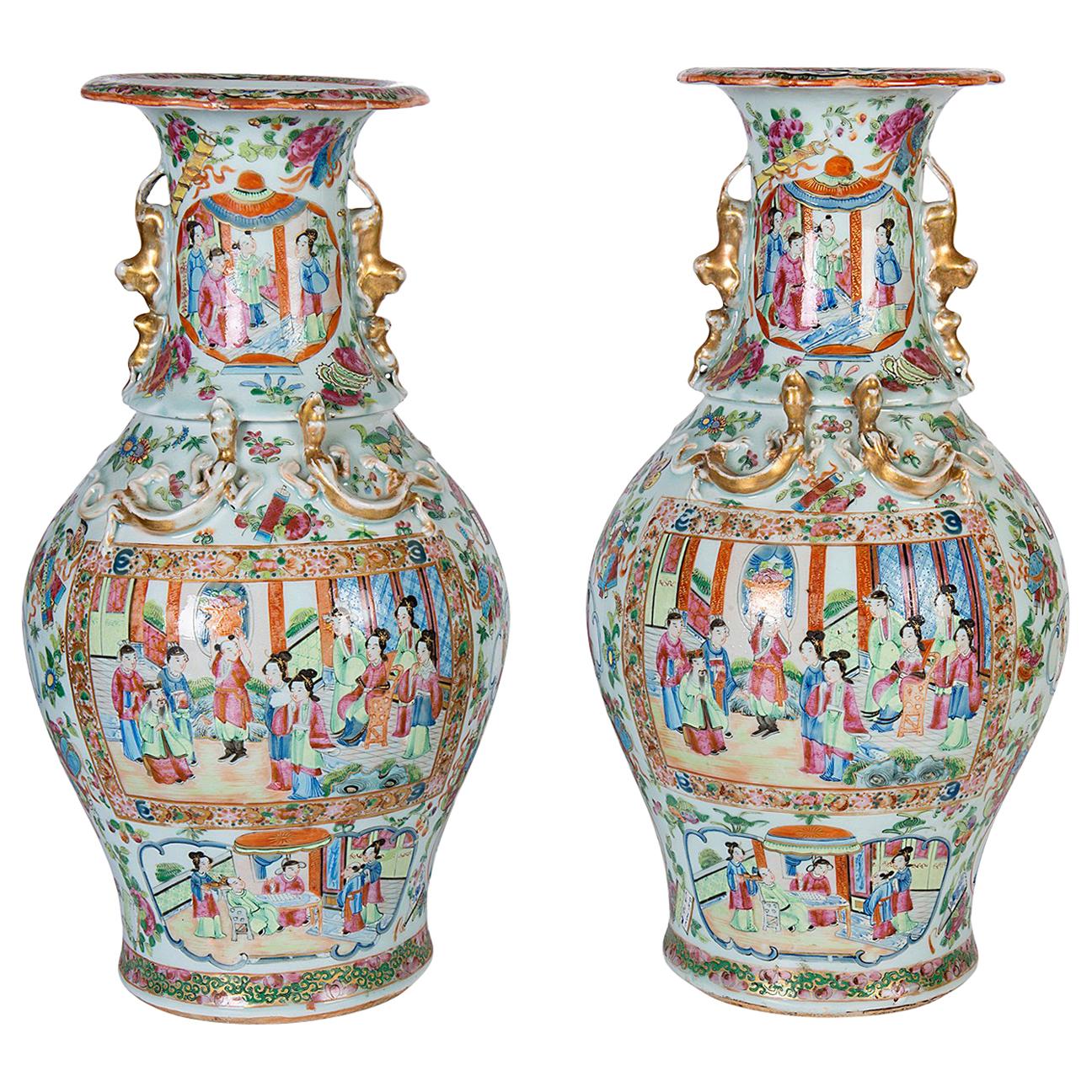 Pair of 19th Century Chinese Rose Medallion Vases