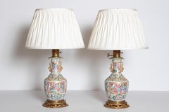 Pair of 19th Century Chinese Rose Medallion Vases Mounted as Lamps