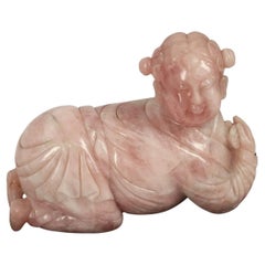 Pair of Early 20th Century Chinese Rose Quartz Figure Sculpture