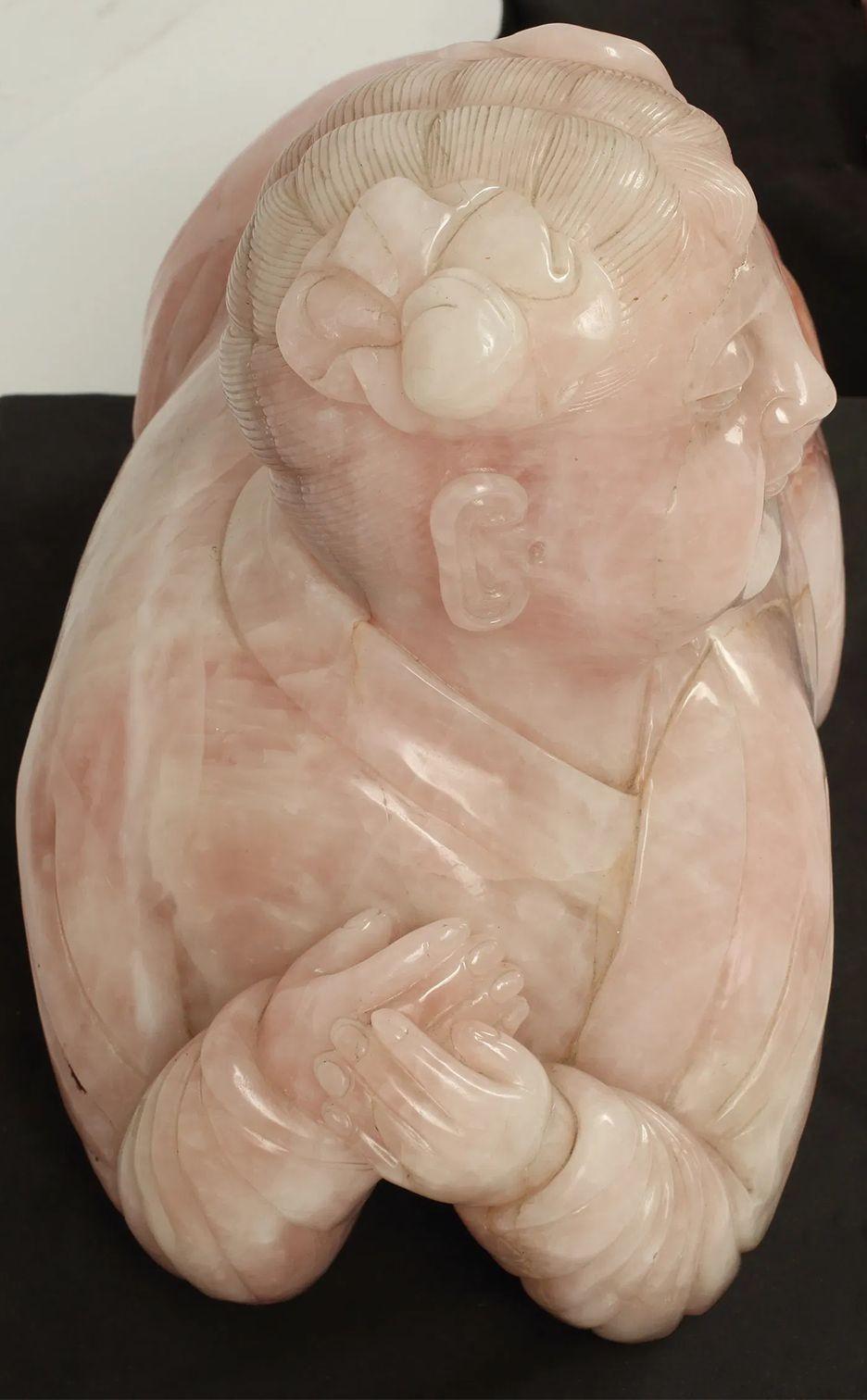 Cinese Coppia di figure di quarzo rosa cinesi del XIX secolo in vendita