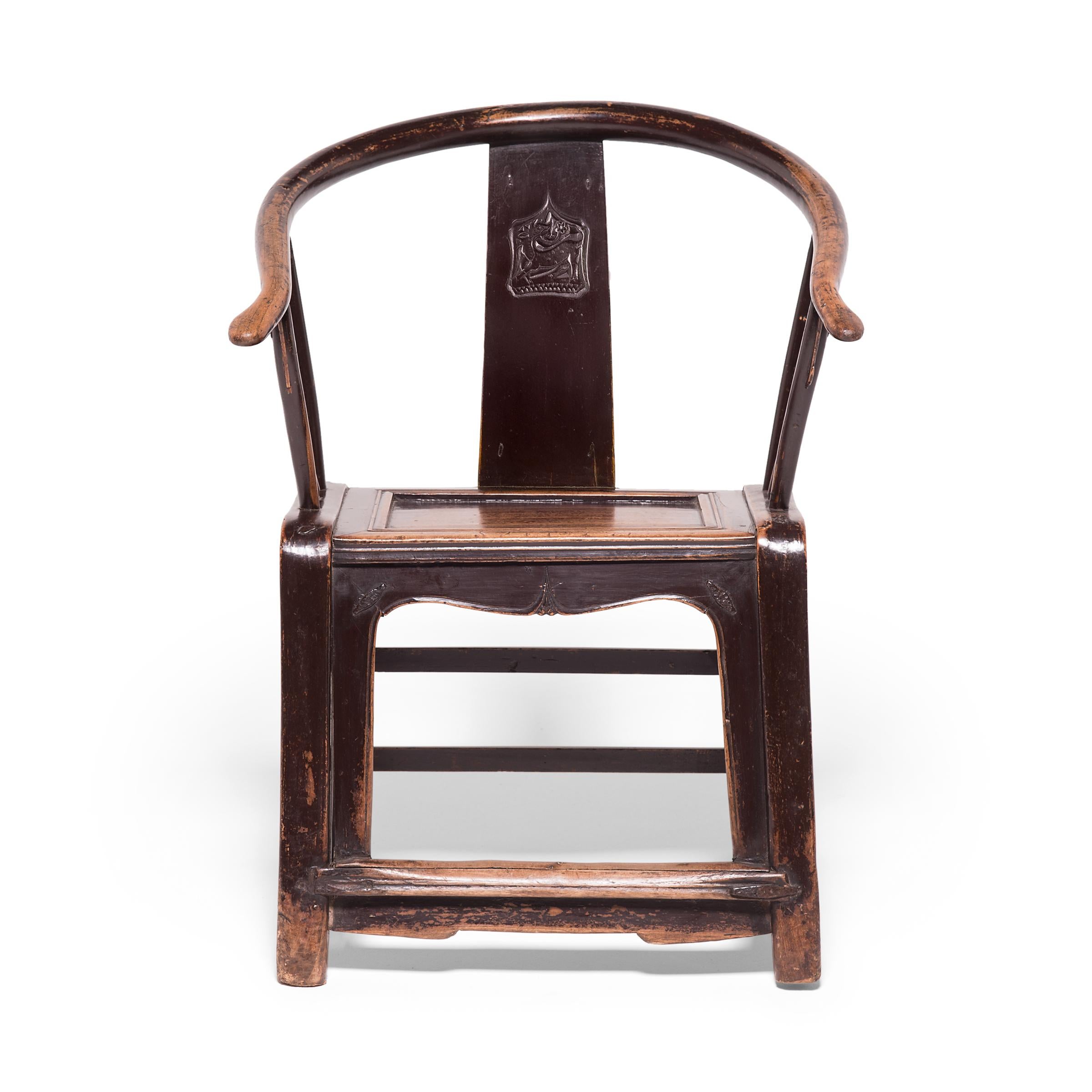 For these elegant 19th-century elmwood chairs, the devil—or deer, as it were, is in the details. Masterful mortise and tenon joinery defines the chairs' seamless end-to-end construction, and their round backs were achieved through a centuries old