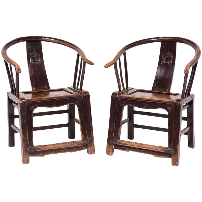 Pair of 19th Century Chinese Roundback Chairs For Sale