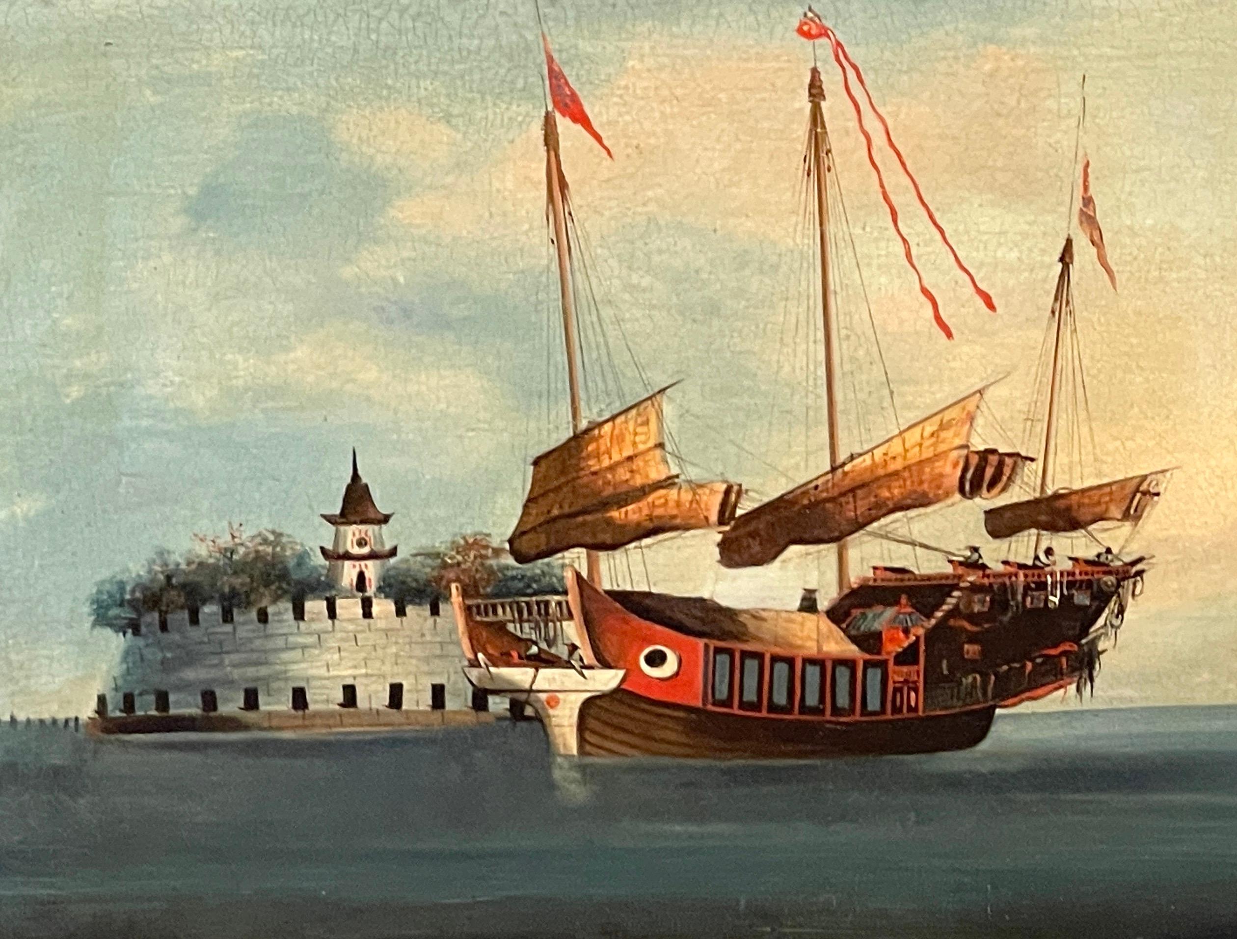 Pair of 19th Century Chinese School Maritime Paintings 4
