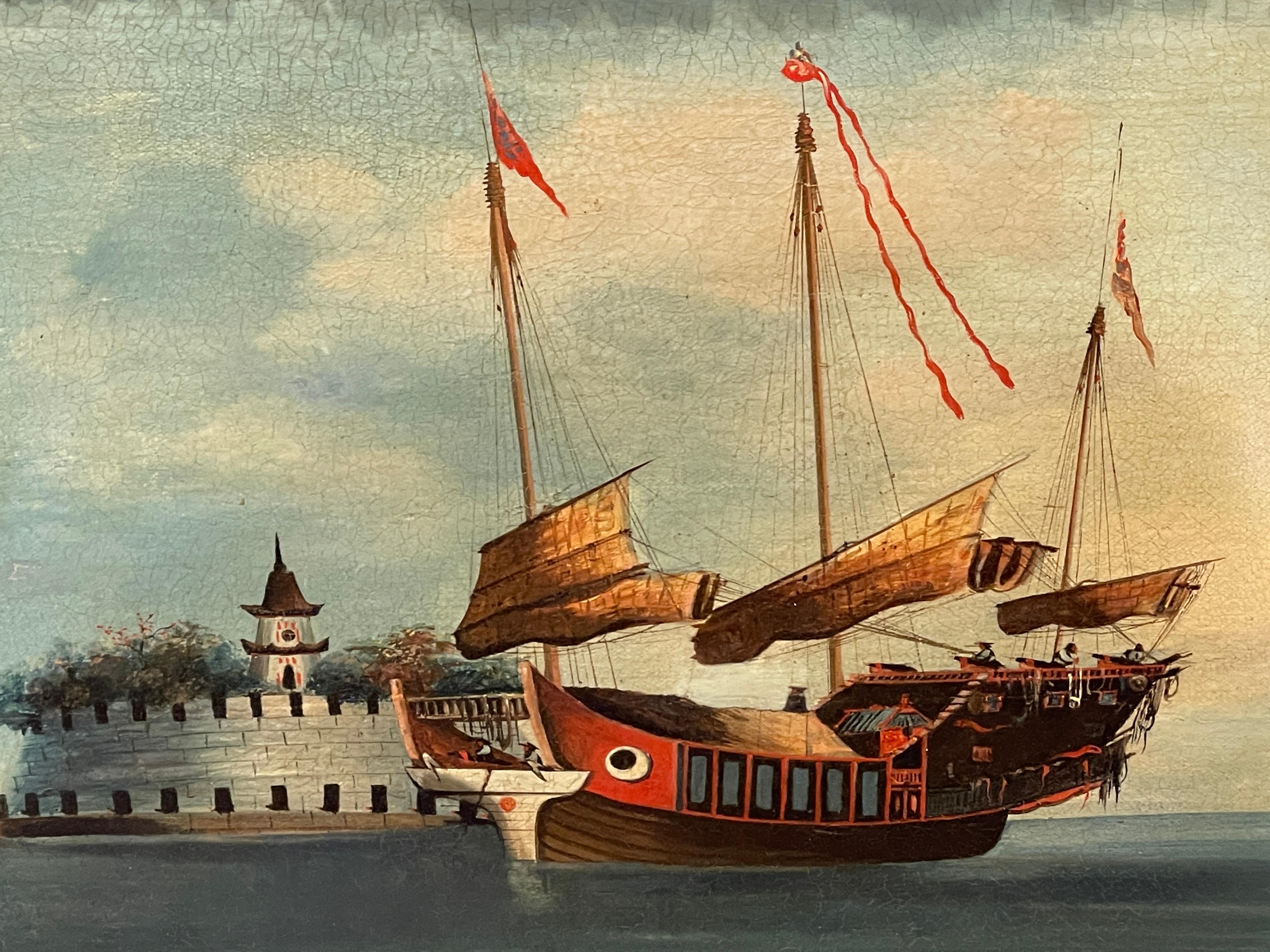 Pair of 19th Century Chinese School Maritime Paintings 5