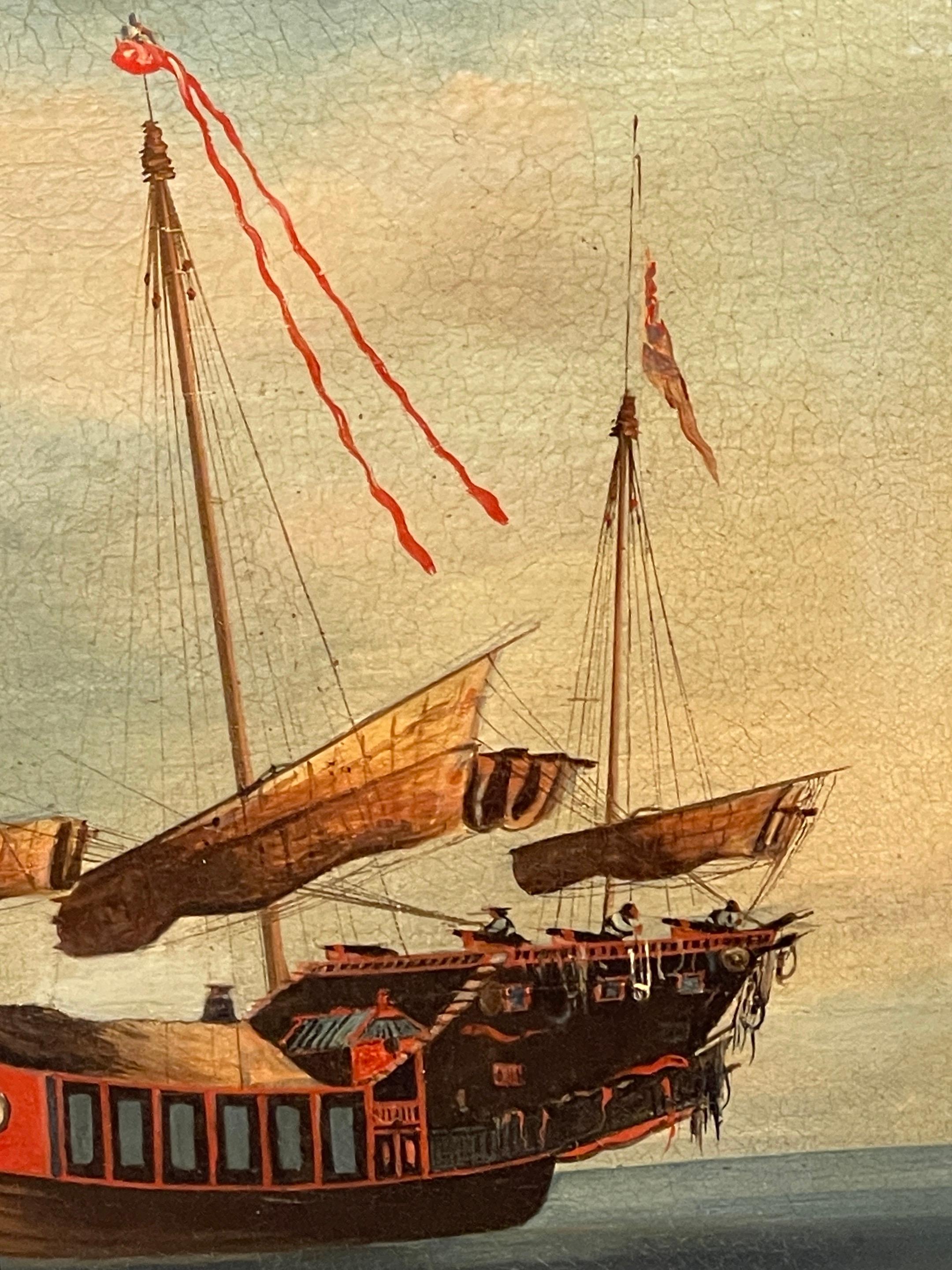 Pair of 19th Century Chinese School Maritime Paintings 6
