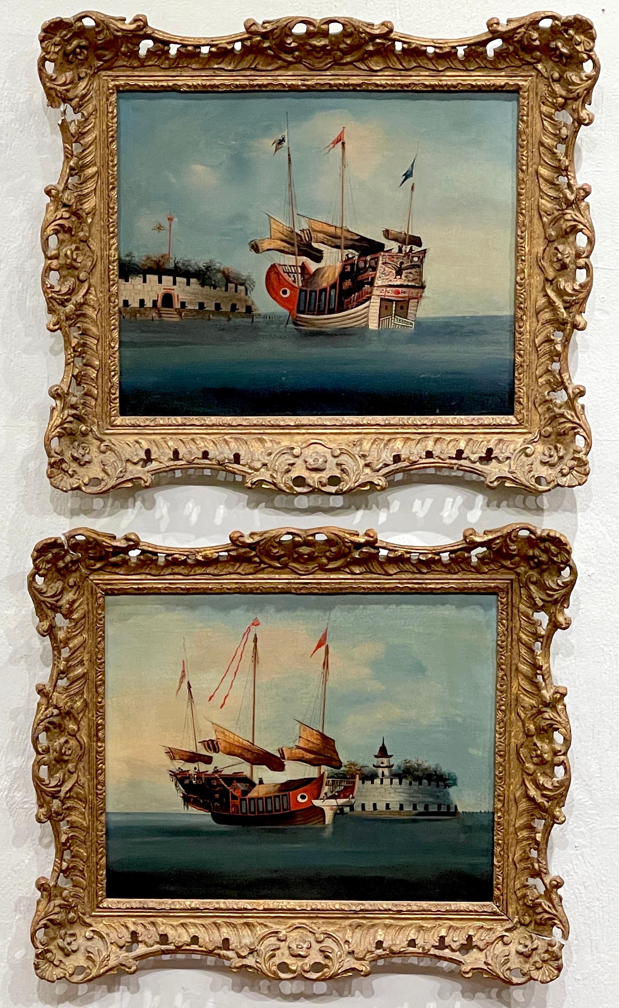 Pair of 19th Century Chinese School Maritime Paintings 7