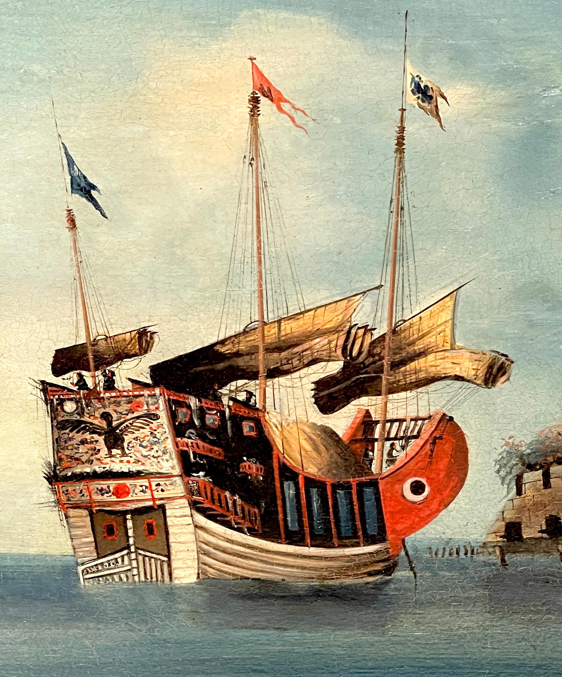 Canvas Pair of 19th Century Chinese School Maritime Paintings