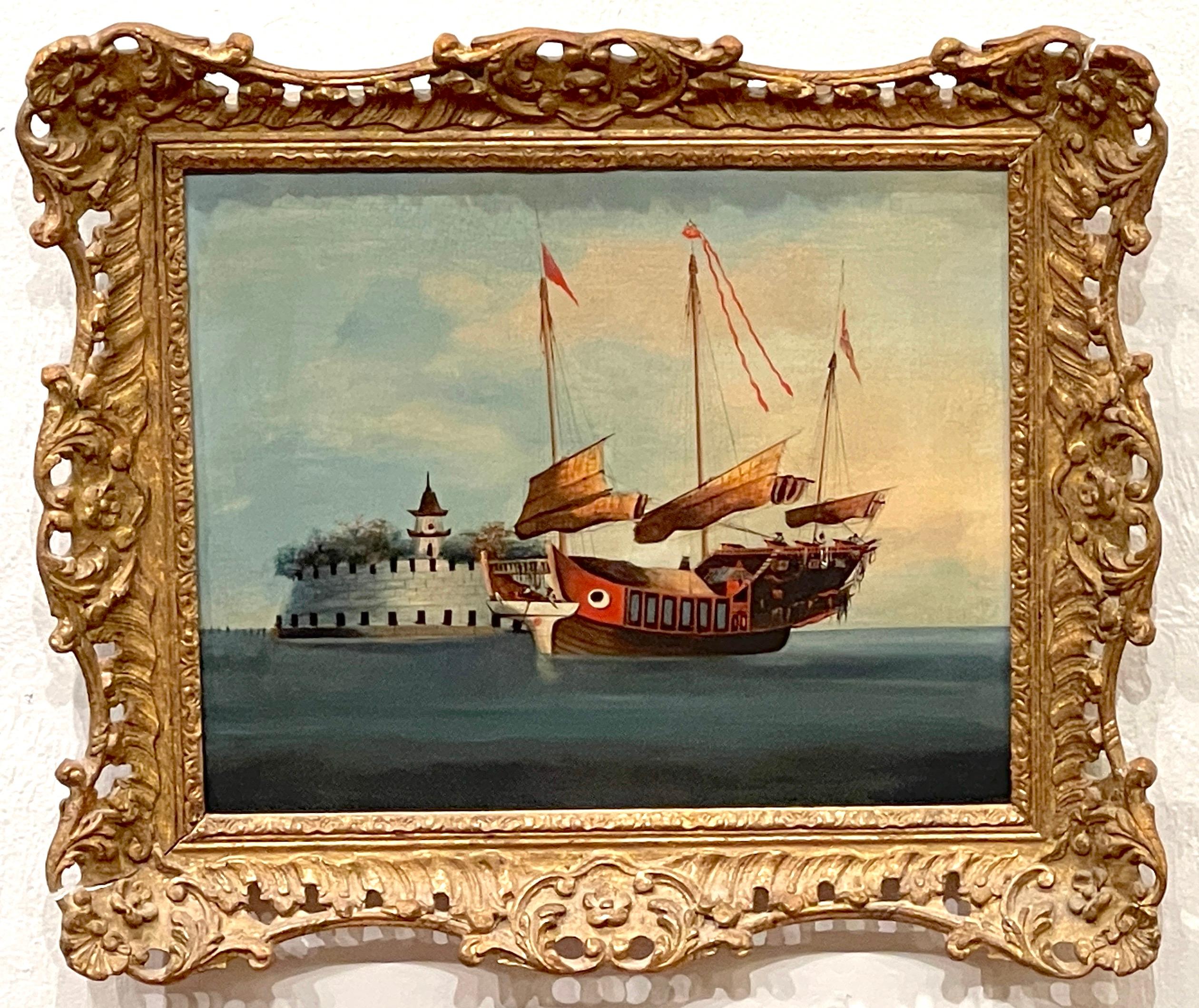 Pair of 19th Century Chinese School Maritime Paintings 3