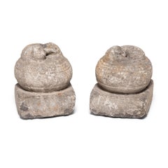 Pair of 19th Century Chinese Stone Fu Dog Finials