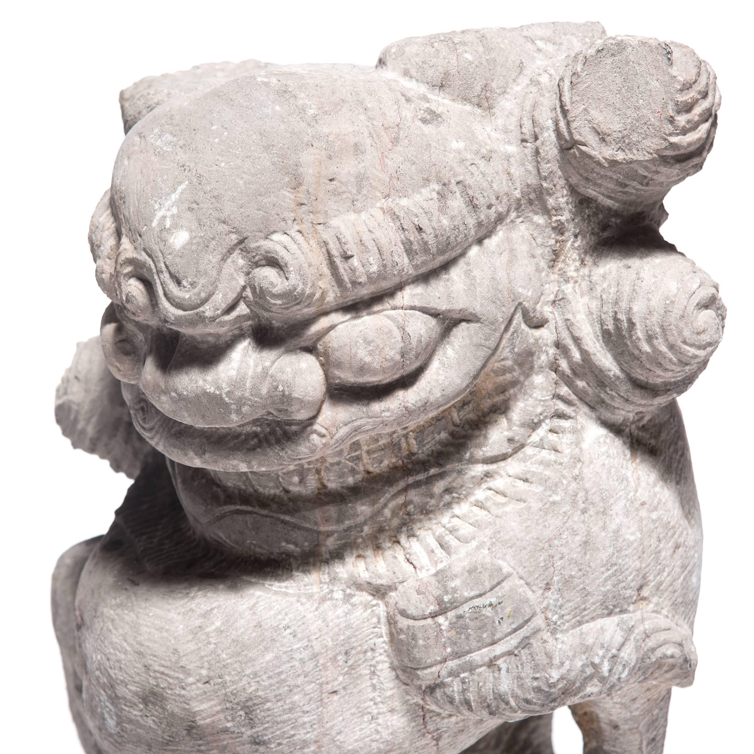 Pair of 19th Century Chinese Stone Fu Lion Guardians For Sale 2