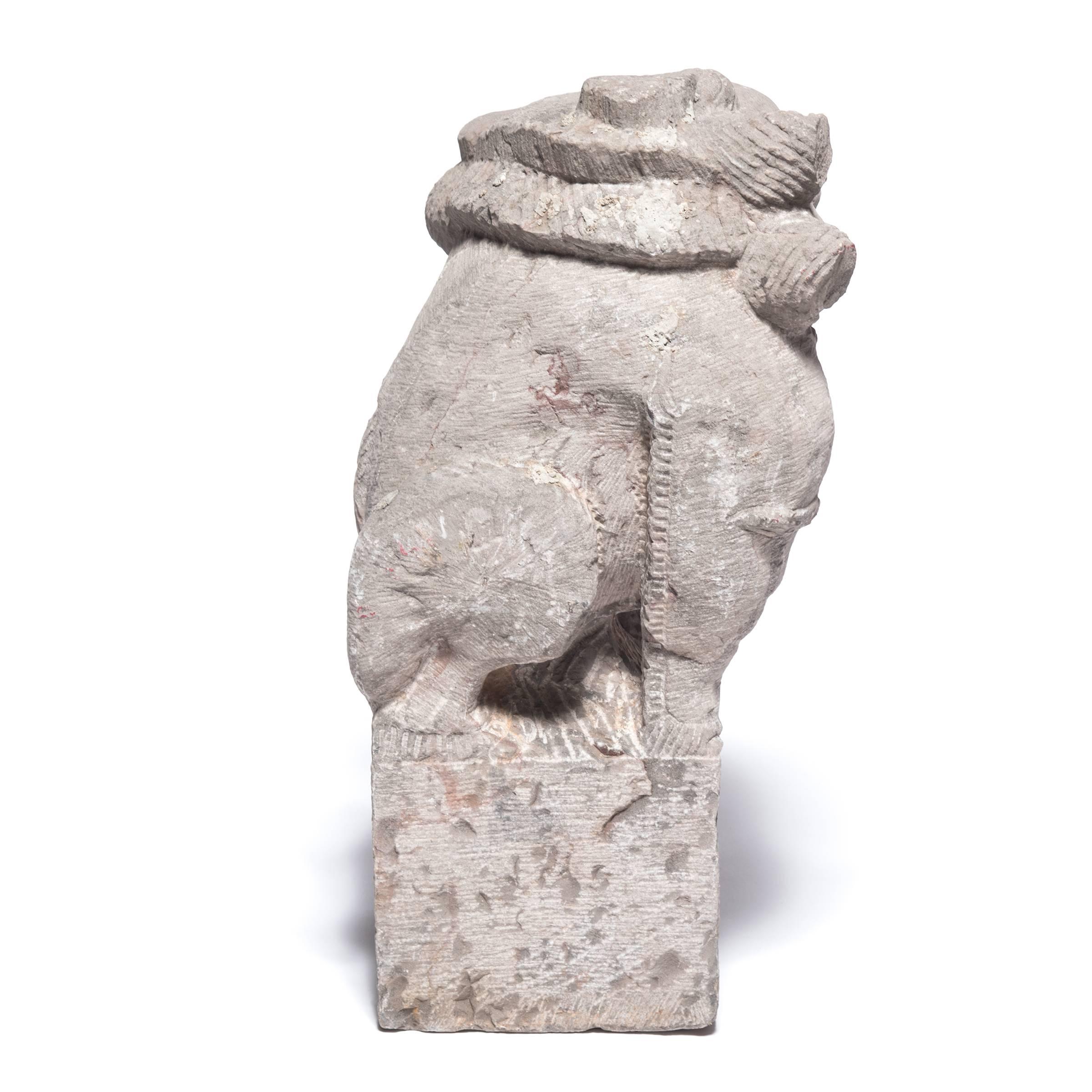 Limestone Pair of 19th Century Chinese Stone Fu Dogs For Sale