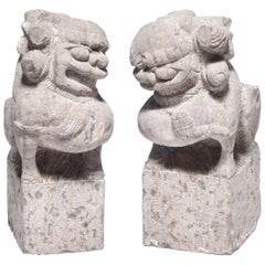 Pair of 19th Century Chinese Stone Fu Lion Guardians
