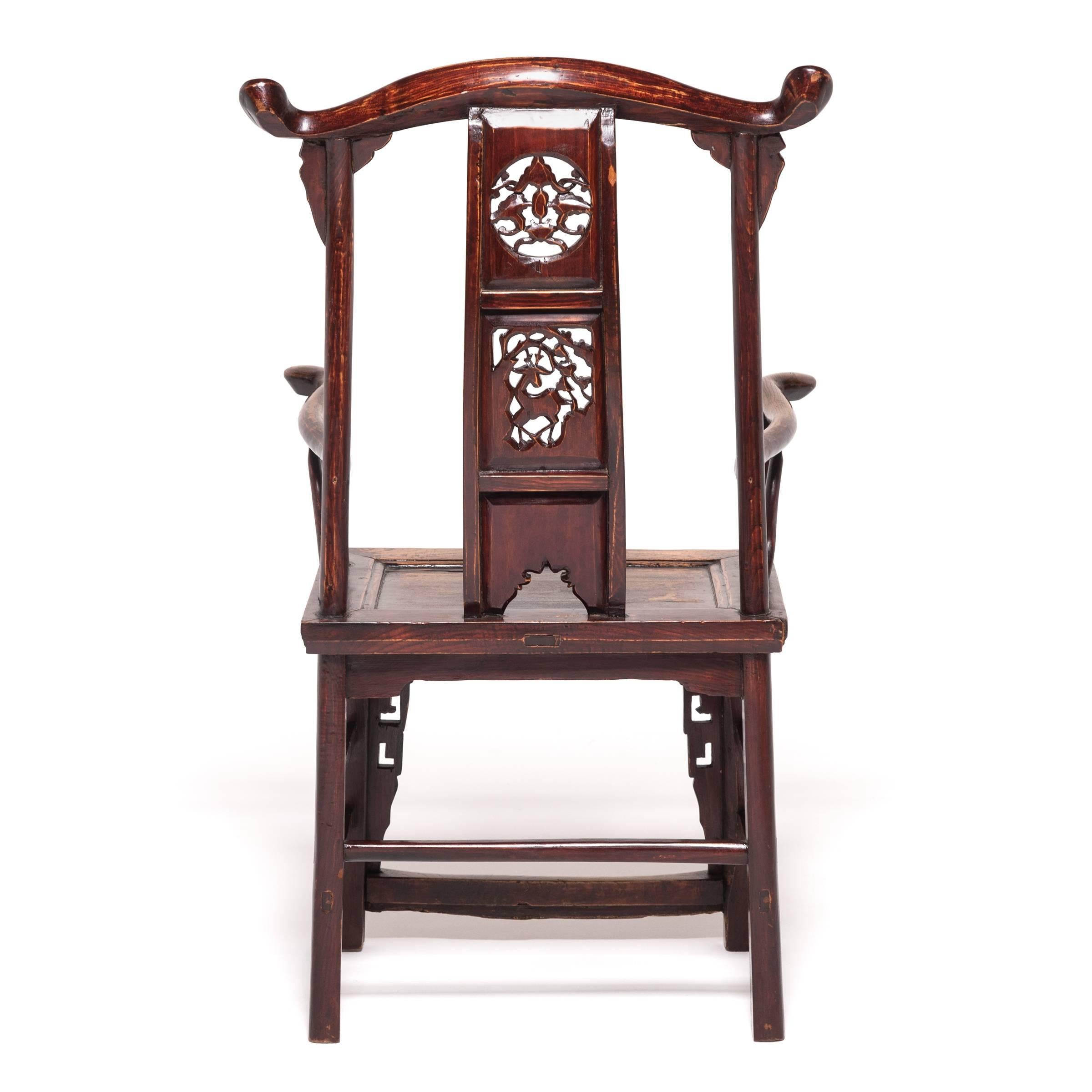 Pair of Chinese Tall Back Chairs with Auspicious Deer Medallions, c. 1850 7