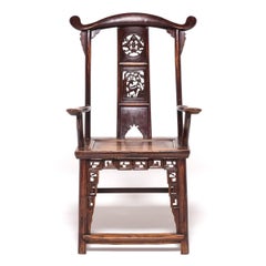 Pair of Chinese Tall Back Chairs with Auspicious Deer Medallions, c. 1850