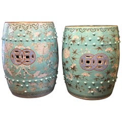 Pair of 19th Century Chinese Turquoise and Grisaille Porcelain Garden Stools