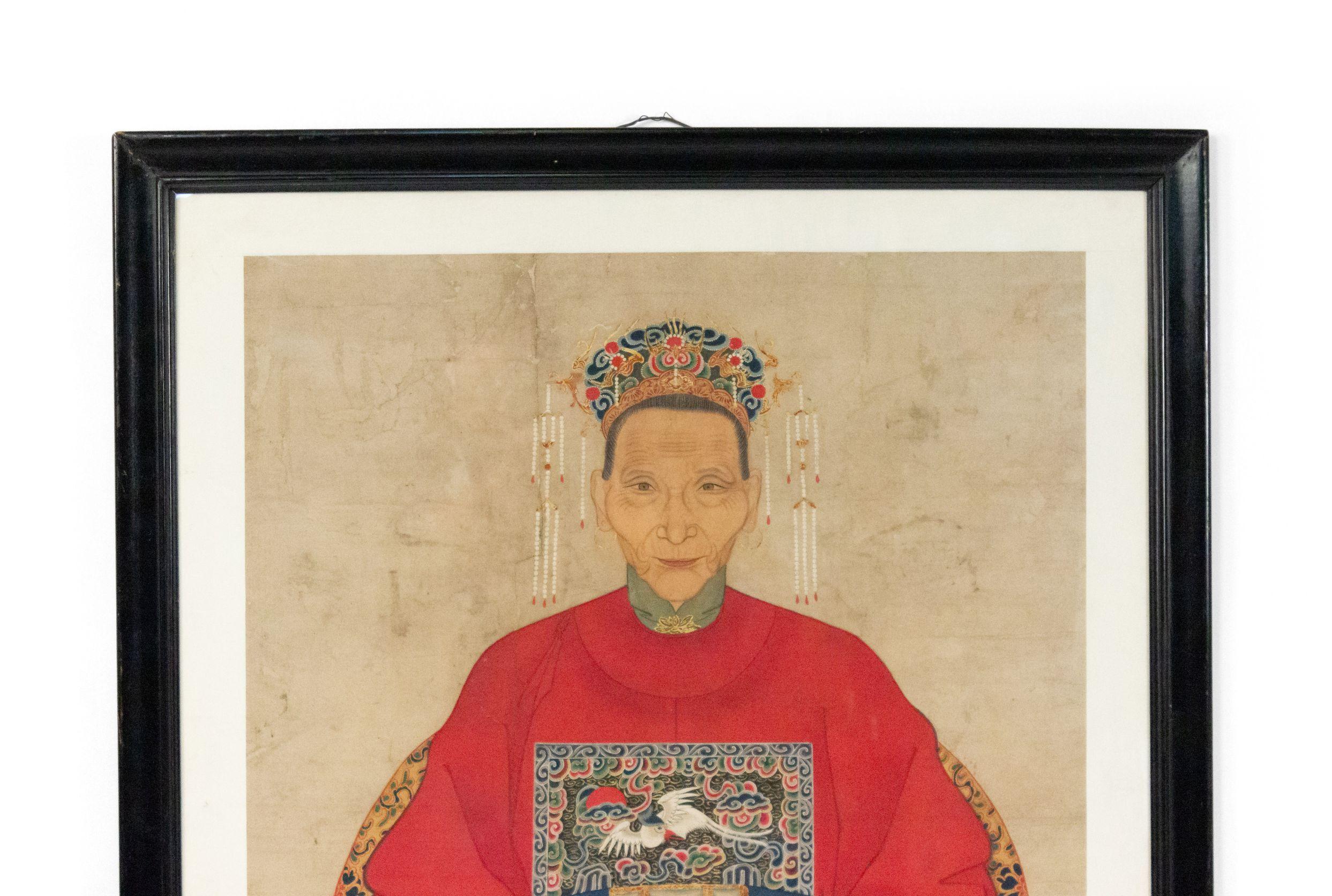 Paper Pair of 19th Century Chinese Watercolor Ancestor Portraits