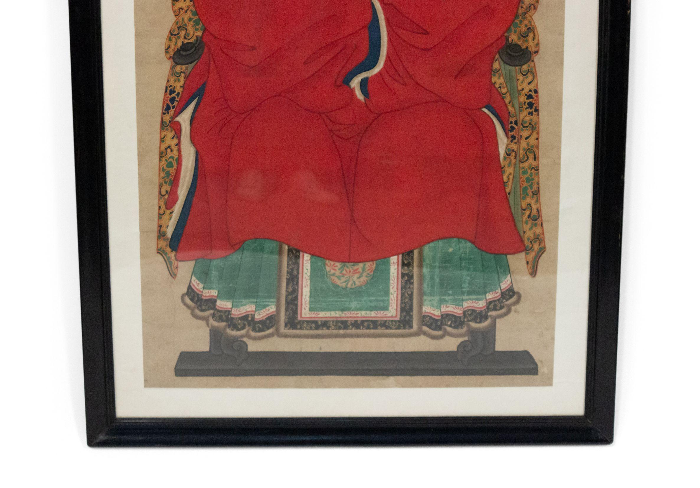Pair of 19th Century Chinese Watercolor Ancestor Portraits 1