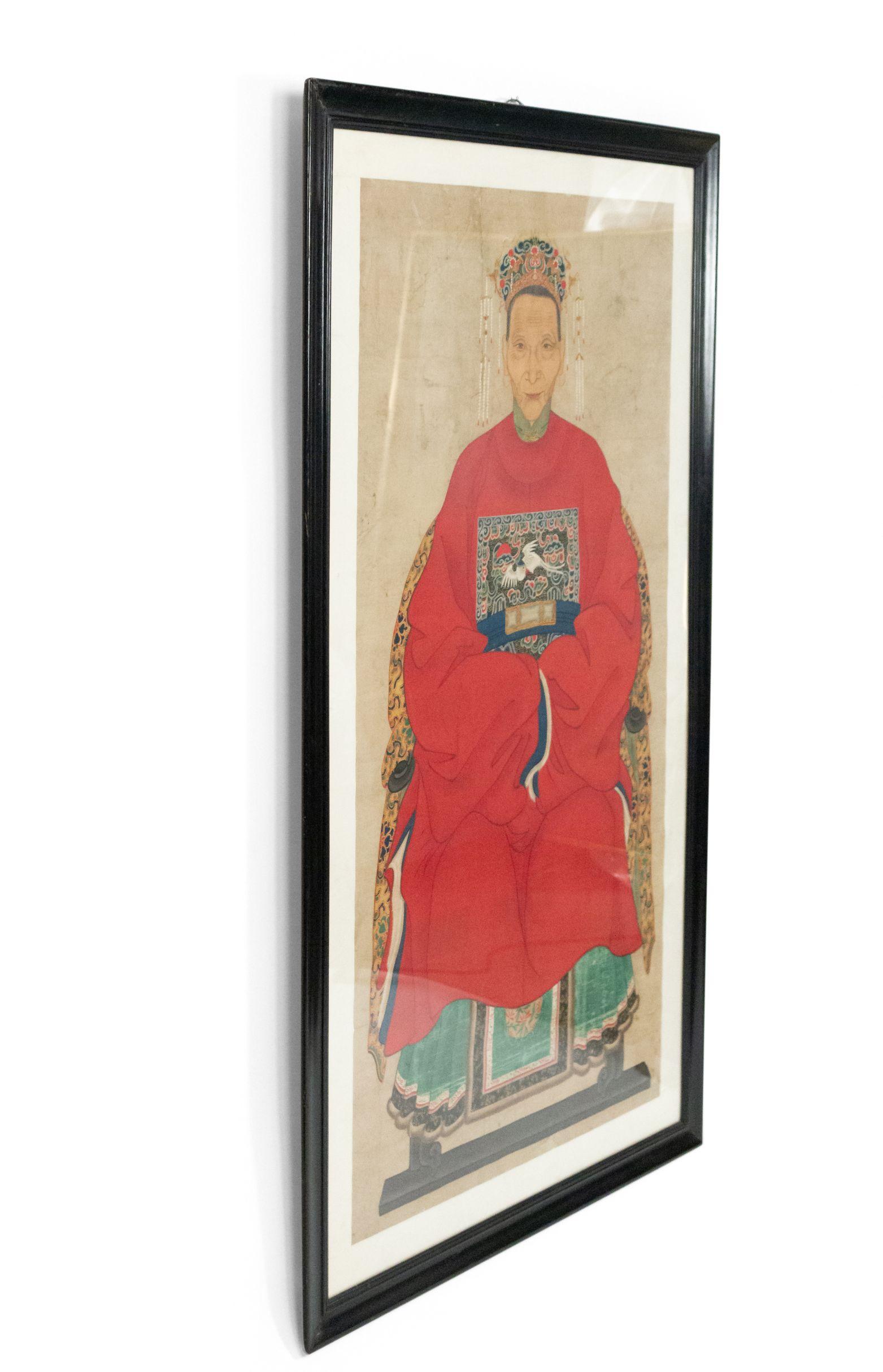 Pair of 19th Century Chinese Watercolor Ancestor Portraits 2