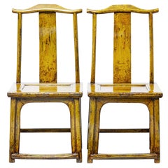 Antique Pair of 19th Century Chinese Yellow Lacquered Chairs