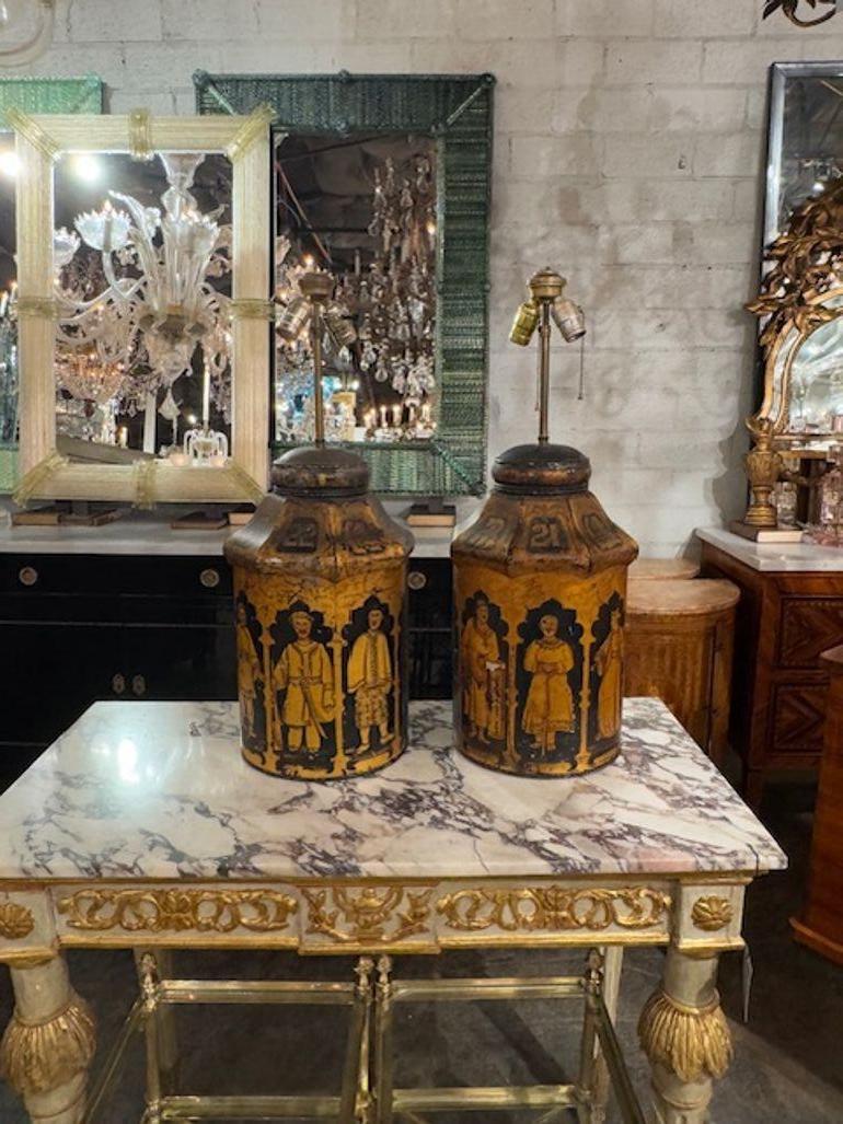 Coppia di lampade da tè Can del XIX secolo in stile cineseria in vendita 2