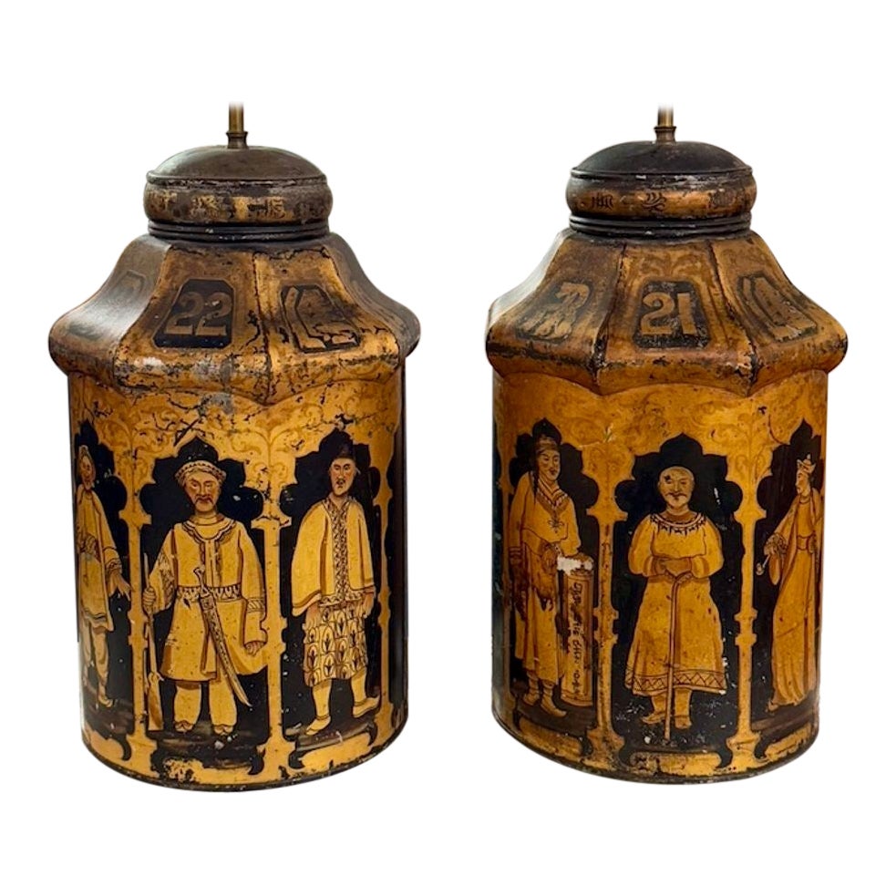 Pair of 19th Century Chinoiserie Tea Can Lamps
