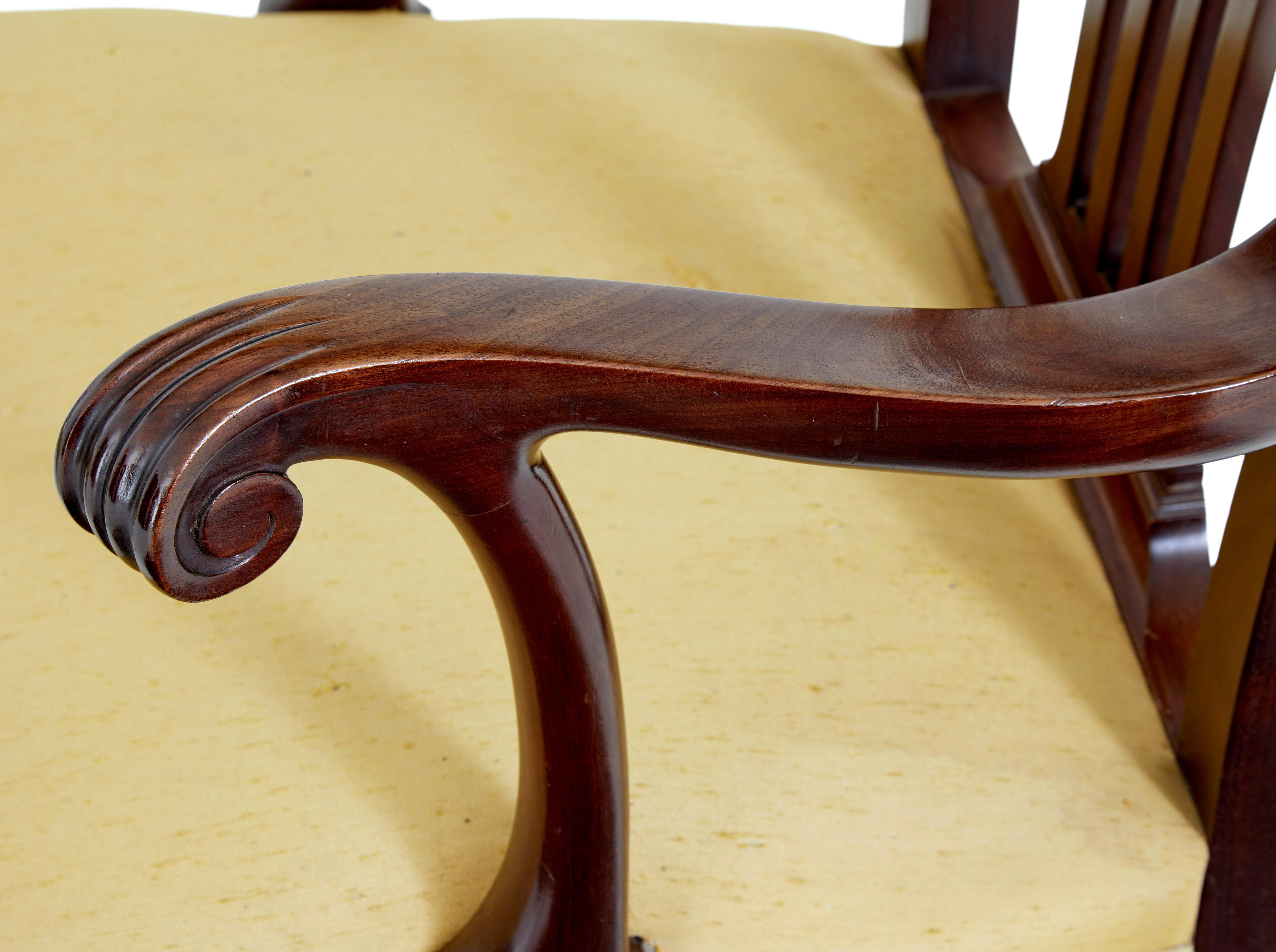 Hand-Carved Pair of 19th century chippendale design mahogany armchairs For Sale
