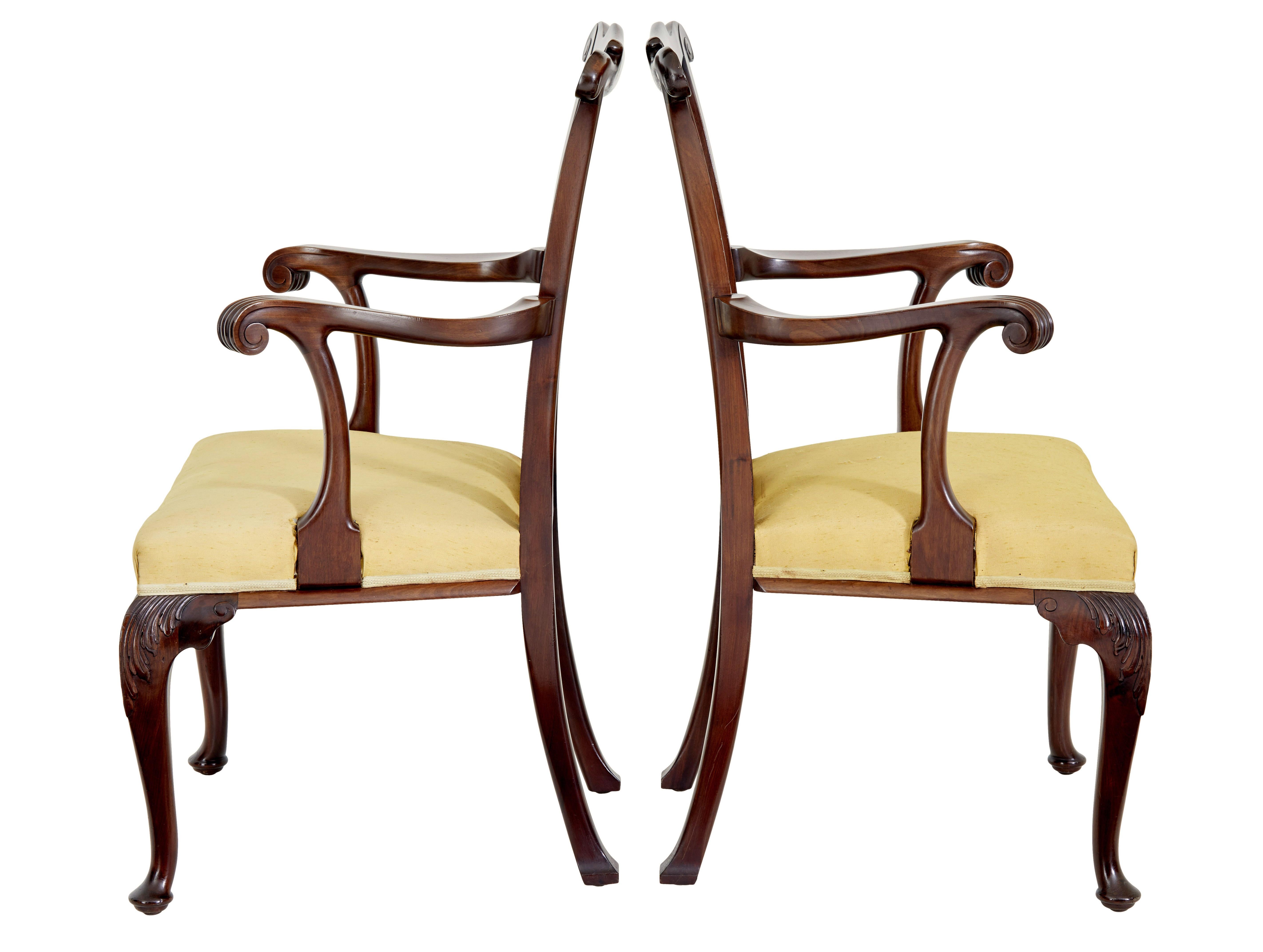 Pair of 19th century chippendale design mahogany armchairs In Good Condition For Sale In Debenham, Suffolk