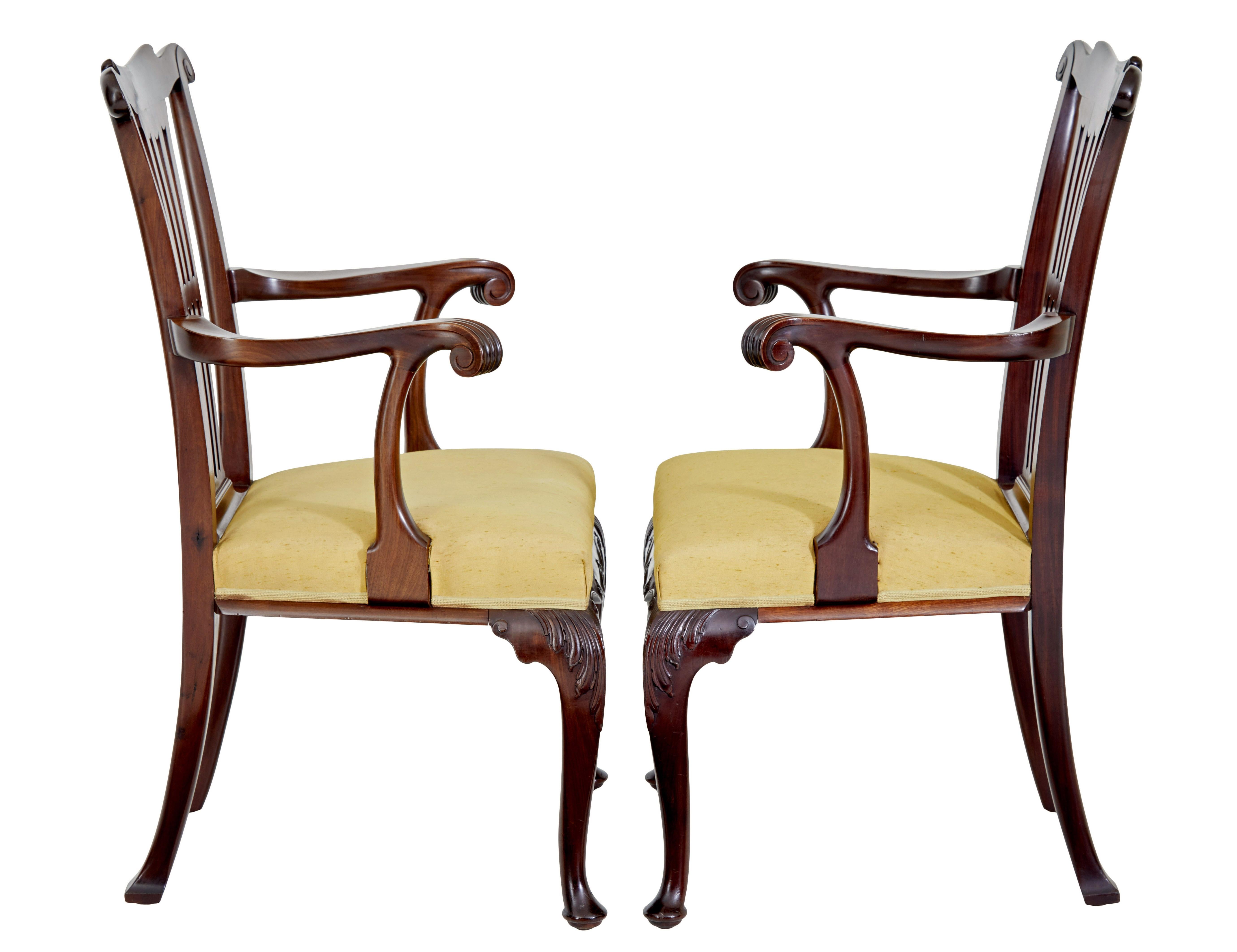 19th Century Pair of 19th century chippendale design mahogany armchairs For Sale