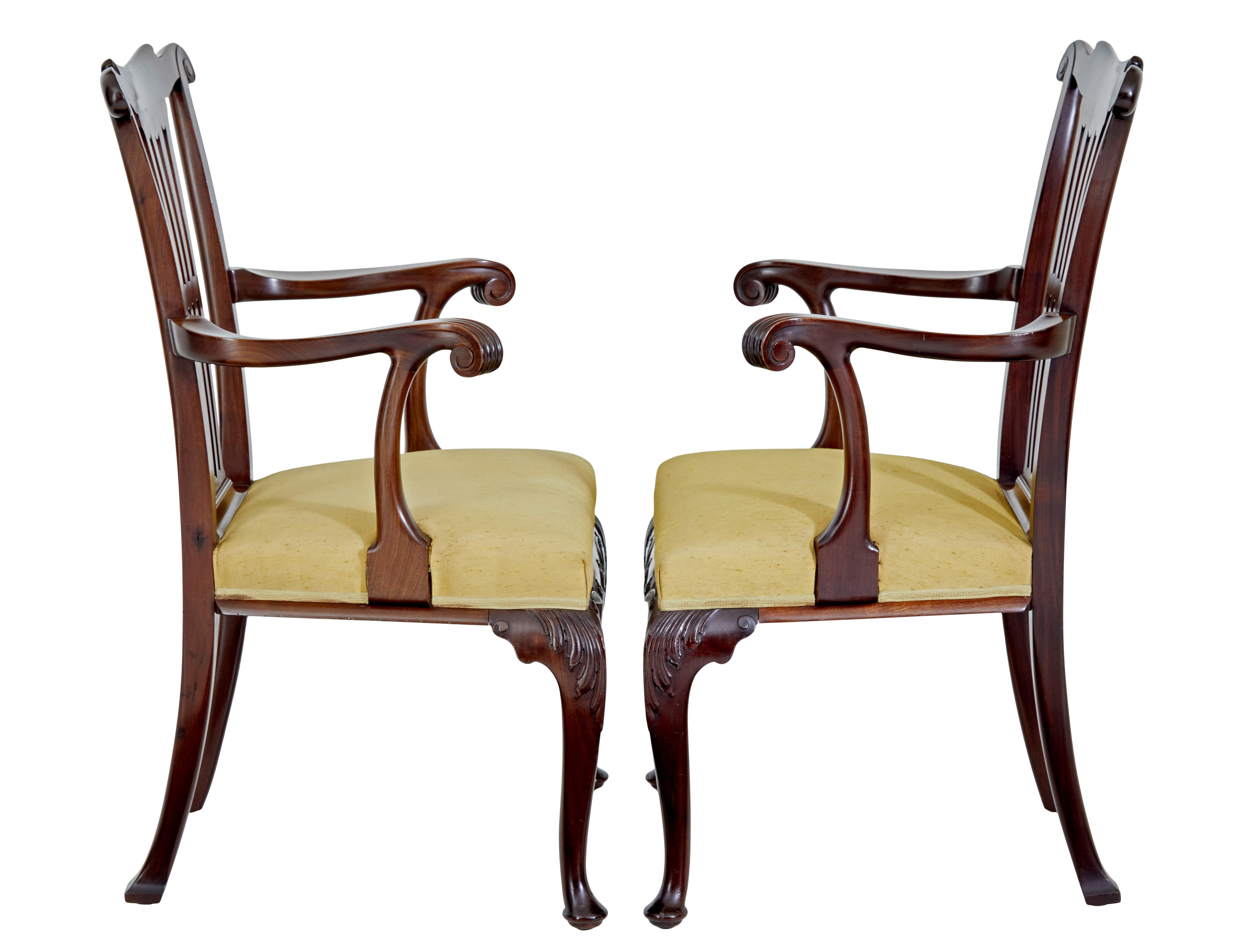 Tissu Pair of 19th century chippendale design mahogany armchairs en vente