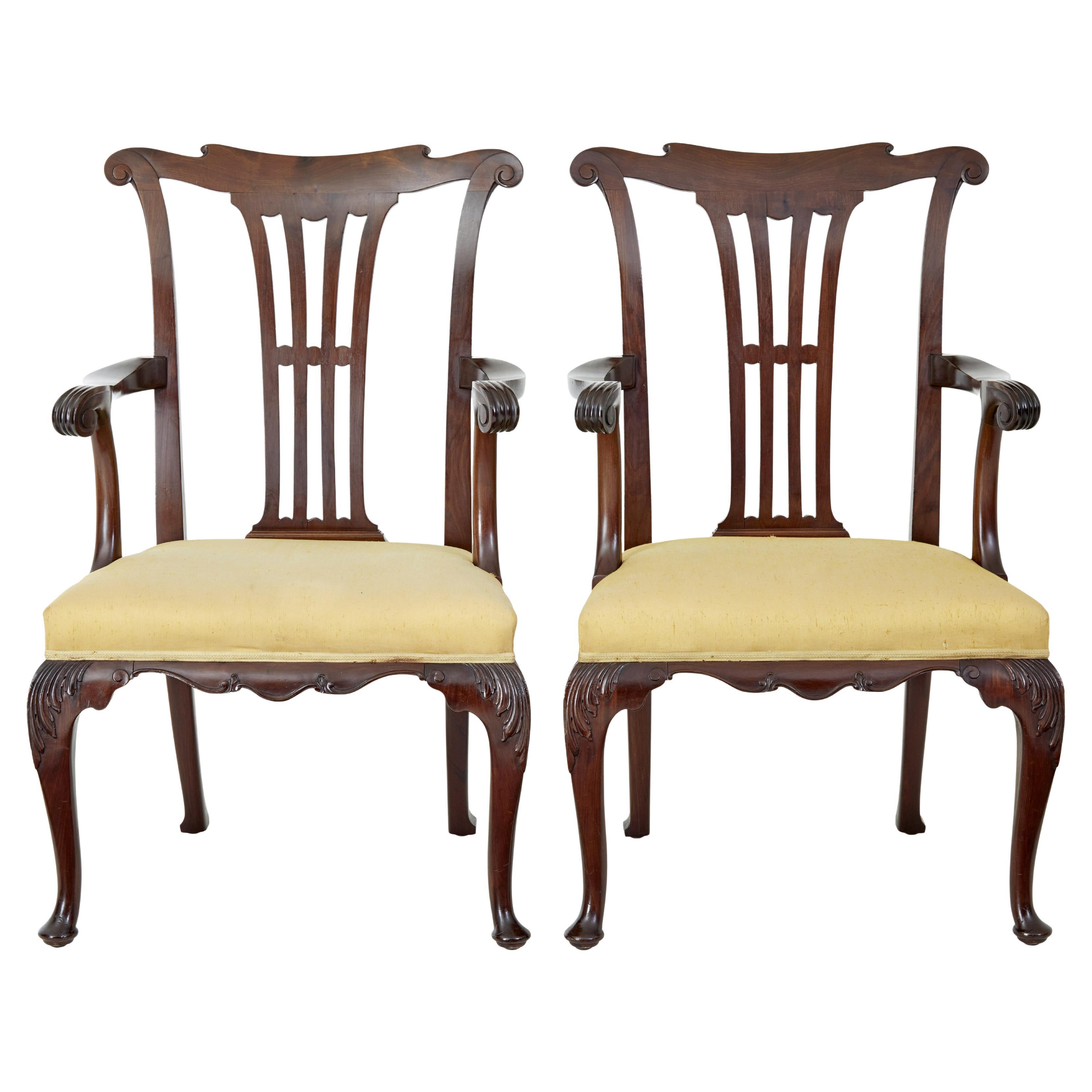 Pair of 19th Century Chippendale Design Mahogany Armchairs