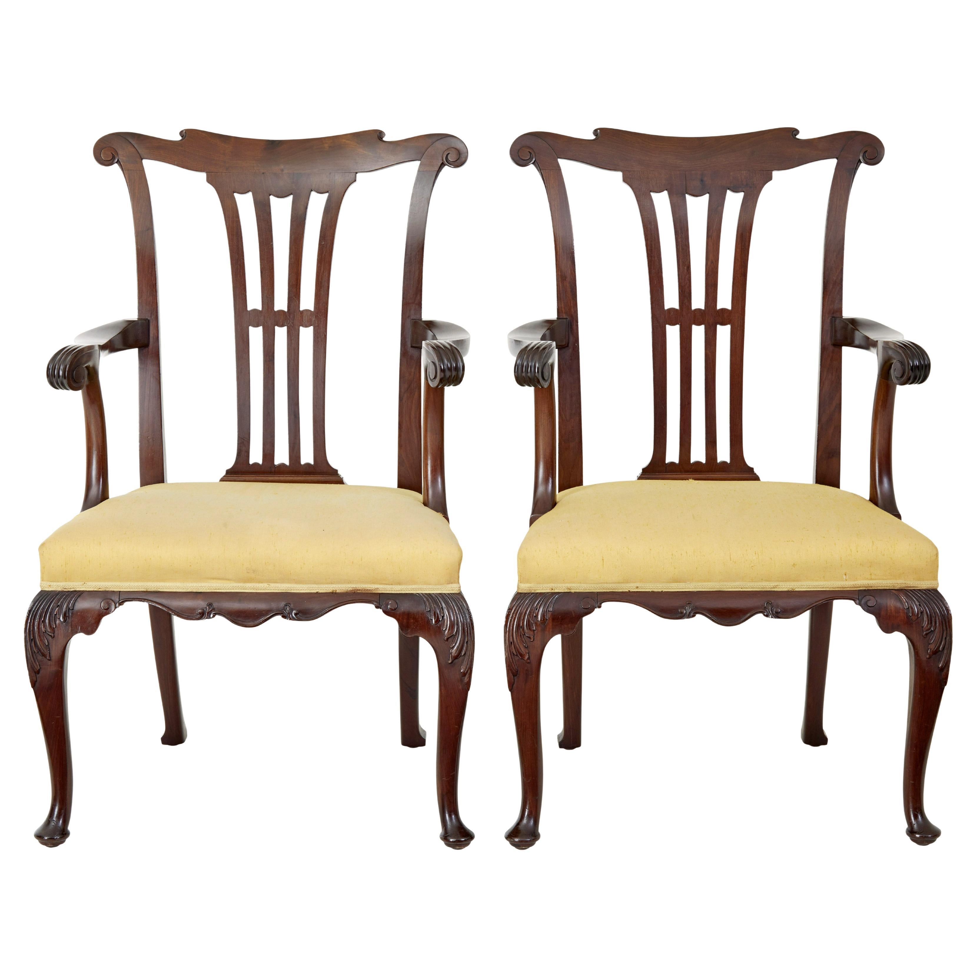 Pair of 19th century chippendale design mahogany armchairs For Sale