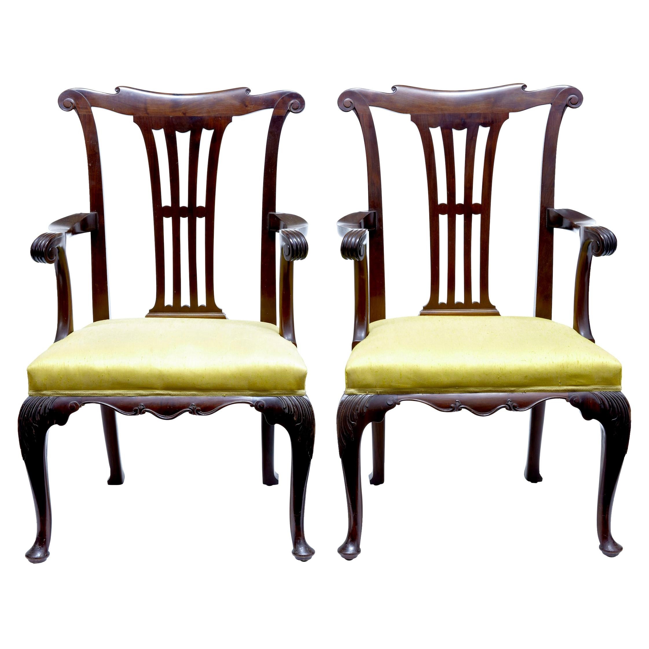 Pair of 19th Century Chippendale Influenced Mahogany Armchairs