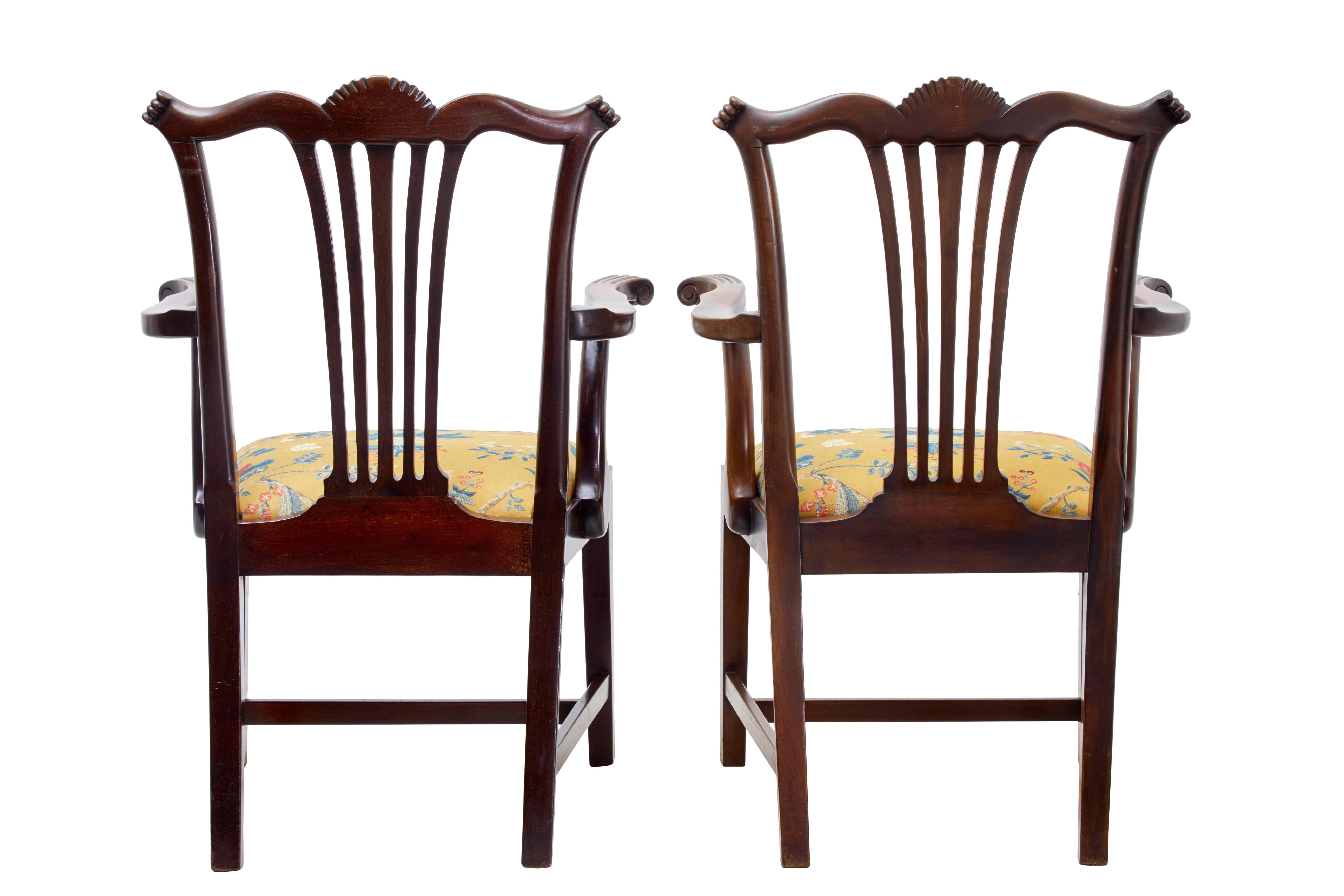 British Pair of 19th Century Chippendale Revival Mahogany Armchairs