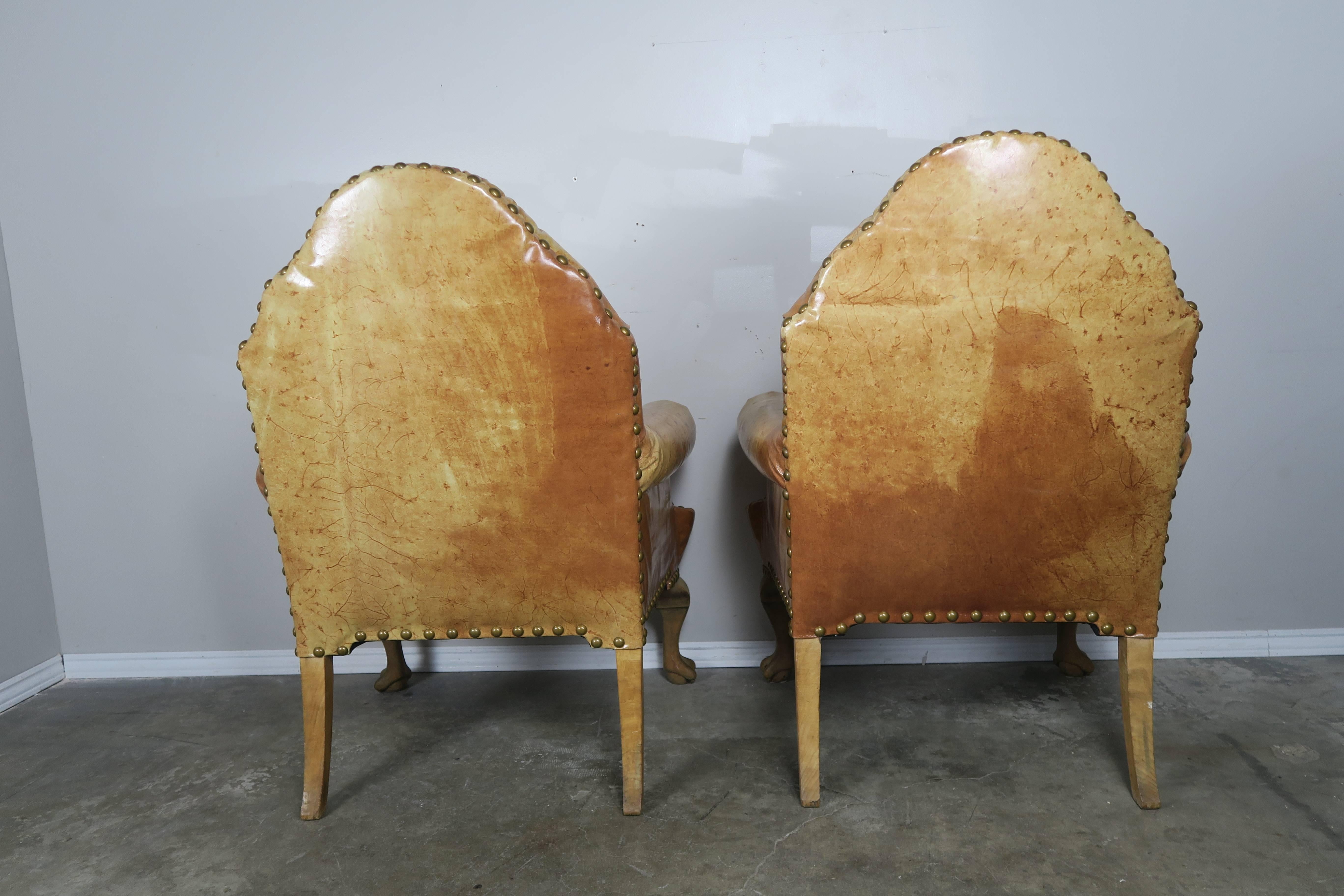 Pair of 19th Century Chippendale Style Leather Armchairs 3