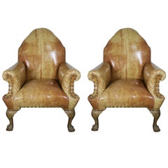 Pair of 19th Century Chippendale Style Leather Armchairs