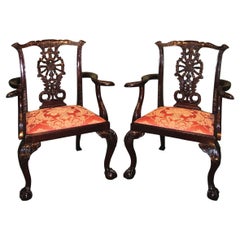 Pair of 19th Century Chippendale Style Mahogany Armchairs