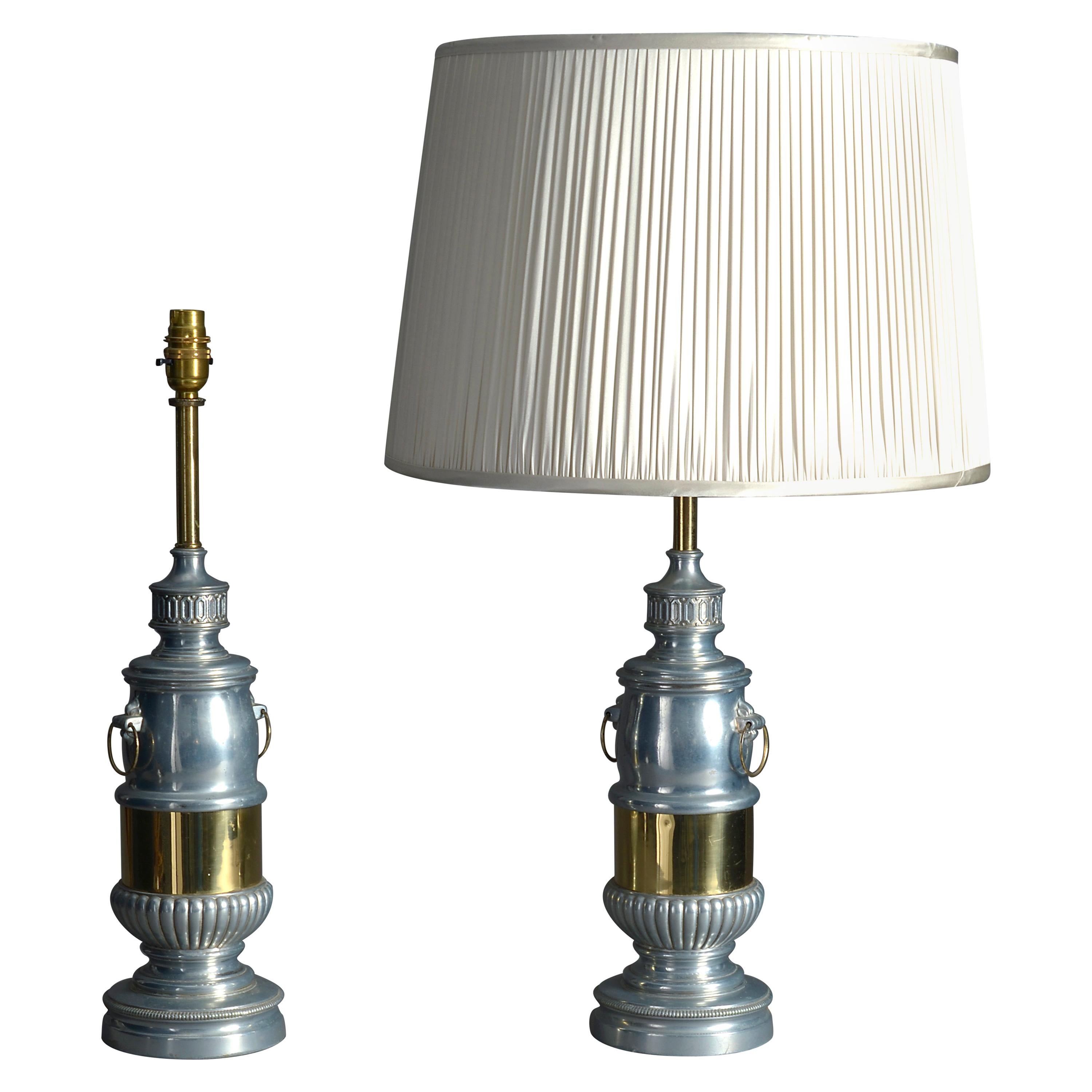 Pair of 19th Century Chrome and Brass Lamps For Sale