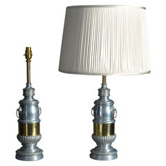 Antique Pair of 19th Century Chrome and Brass Lamps