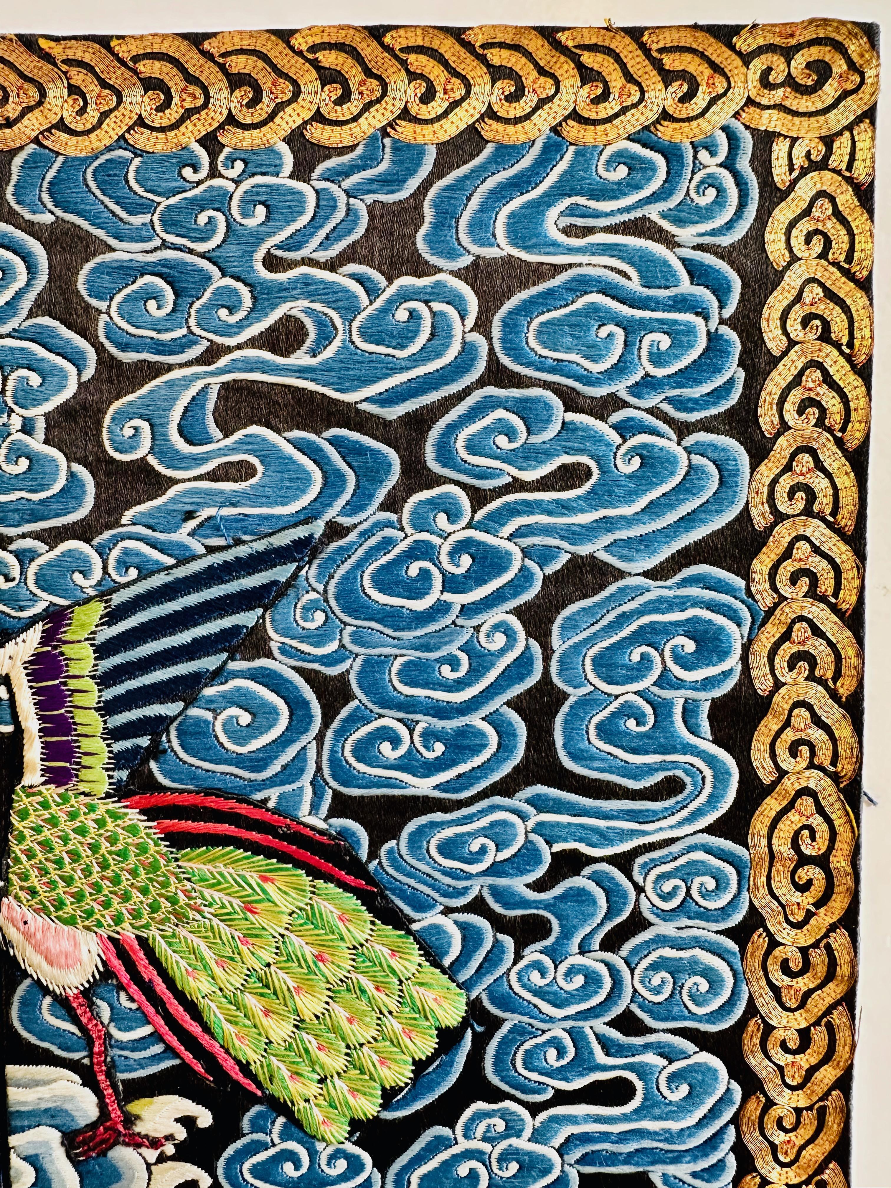 Embroidered Pair of 19th Century Civil Rank Badges with Peacocks (Third Rank) For Sale